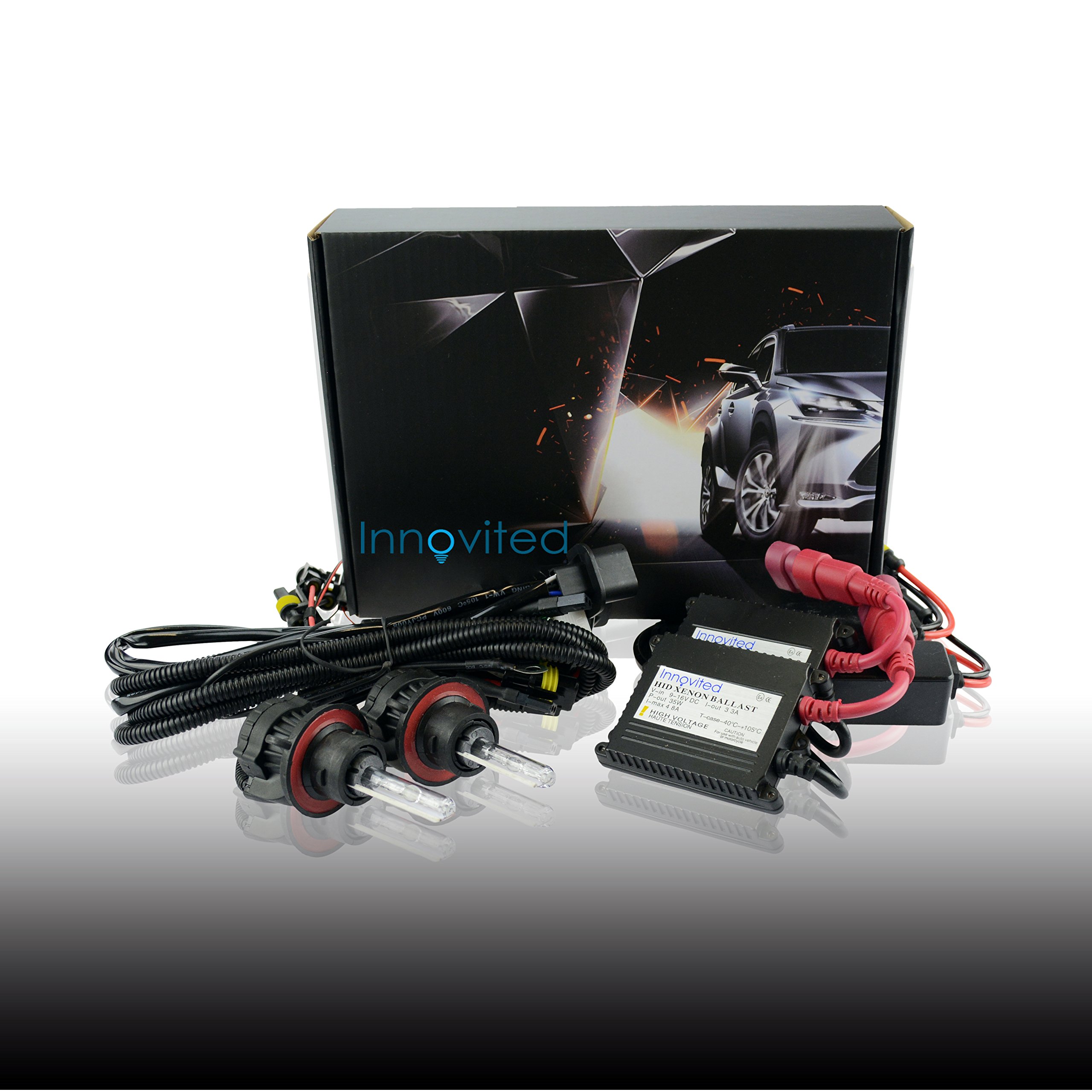 Innovited 35W DC Slim Digital Ballast x 1 Pair with HID Xenon Bulb x 1 Pair Bundle - H13-3 9008-10000K Bi xenon HI/LO - Ice Blue