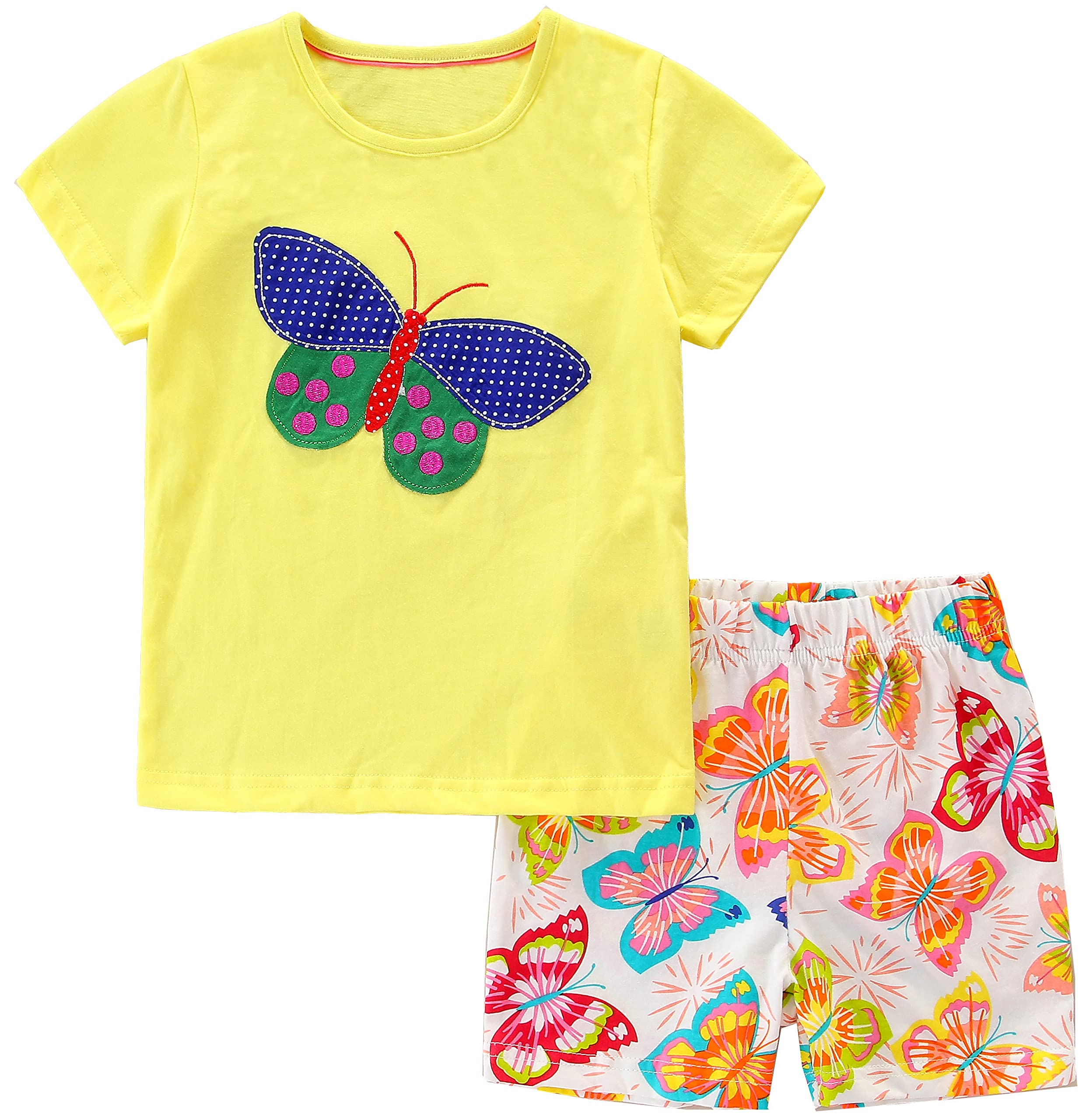 Summer Hot Selling Baby Kids Girls Short Sleeves Cartoon Pattern T-shirt and Pants Clothing Set