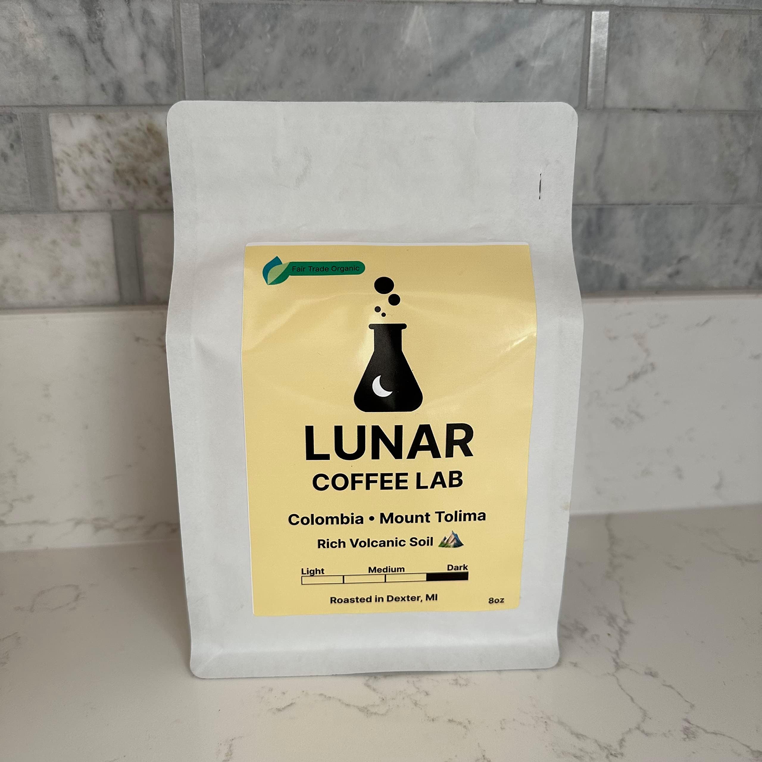 Lunar Coffee Lab - Colombia Organic Dark Roast - Volcanic Soil Grown at Mount Tolima - Fair Trade Dark Roast Coffee or Espresso (Whole Bean, 8oz)
