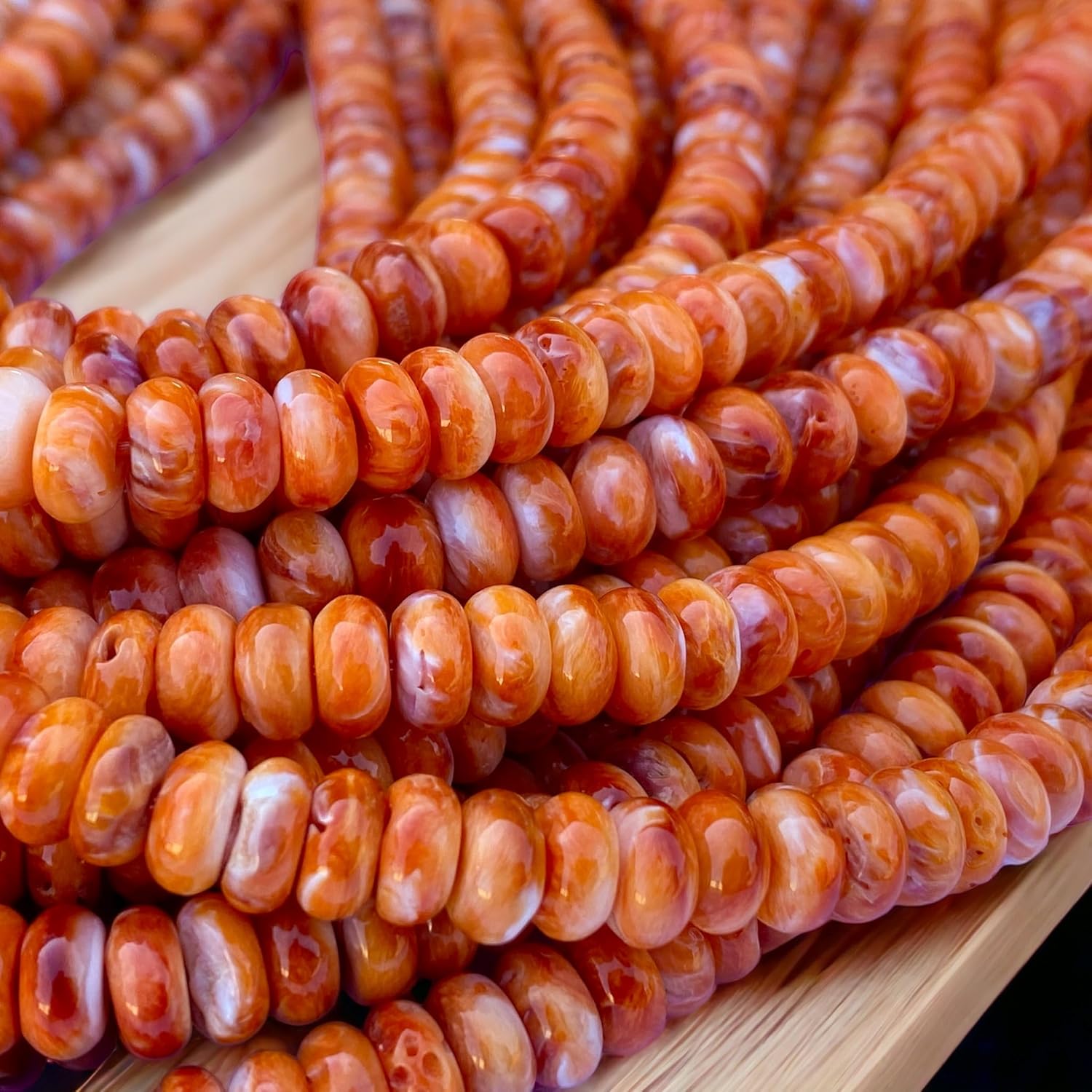 ABCGEMS Orange Spiny Oyster Shell Beads Mexico Authentic Spondylus - Ethically Sourced- Small Batch Production - Native American Style - Hand Polished - Jewelry Making Supplies - Rondelle 8mm