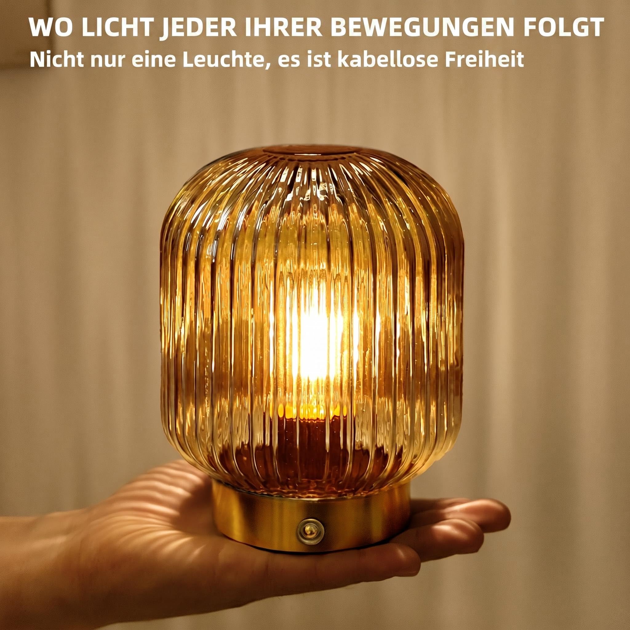 MJ PREMIER LED Tischleuchte Kabellose Gelb, Typ-C Wiederaufladbare Glas Lampe, Touch Dimmbar mit Helligkeitsspeicher, Tragbare Notlampe für Schlafzimmer Wohnzimmer, Modernes Dekorationsgeschenk