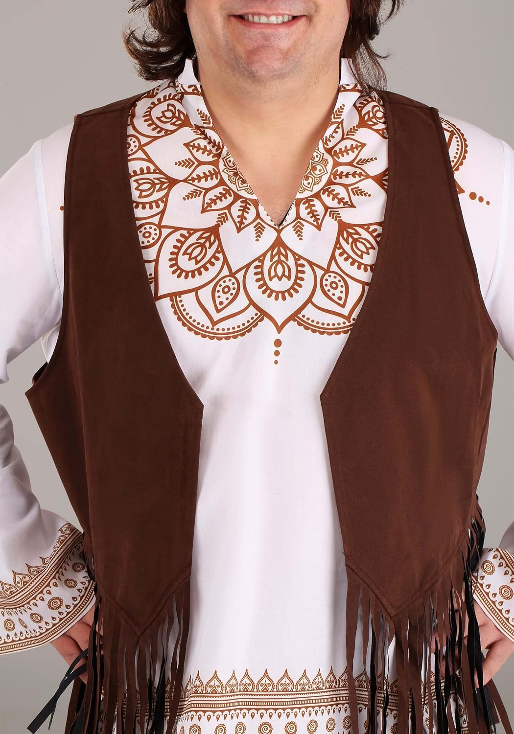 Mens Hippie Costume Woodstock | Groovy 60s 70s Retro Vibes Adult Outfit With Shirt, Fringe Vest, & Bell Bottoms