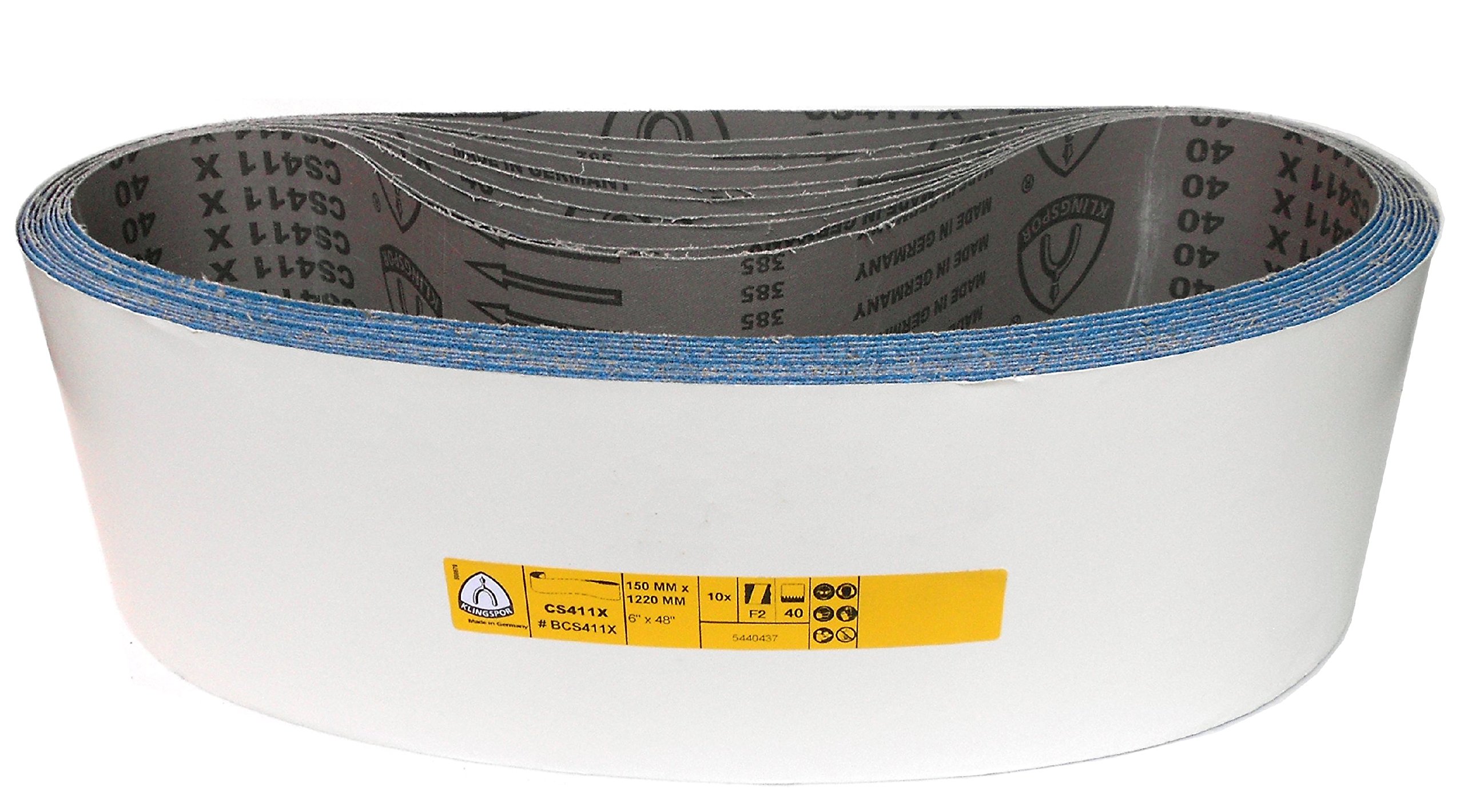 Klingspor CS411X Bande Abrasive En Corindon De Zirconium – 150 X 7400 Mm – Grain P120 – Lot De 10 – Pour Métal, Acier Inoxydable, Bois Dur – Support En Tissu Haute