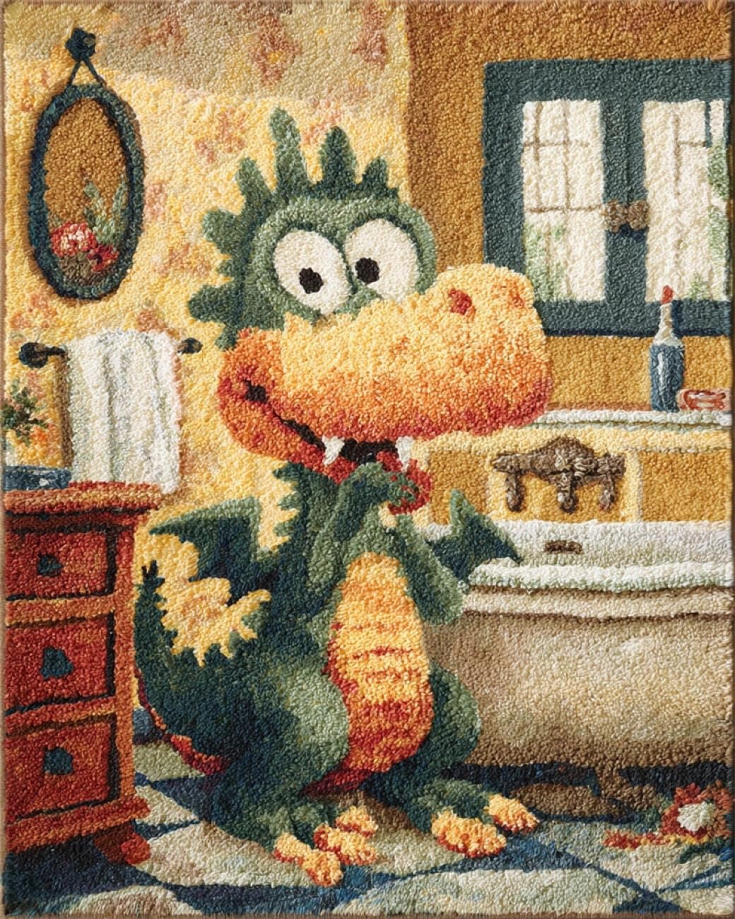 Ambattery W Latch Hook Tapestry Kit Dragon In The Bathroom 85X115cm