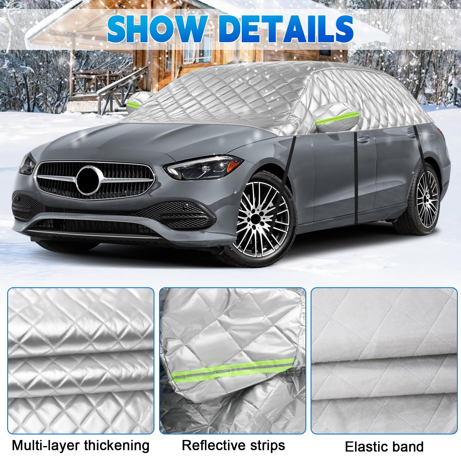 Funda Coche Exterior Compatibles con Mercedes-Benz C-Class 2015-2023, Semicubierta Anti-UV Transpirable Resistente al Polvo Lluvia Rasguño Nieve Sol