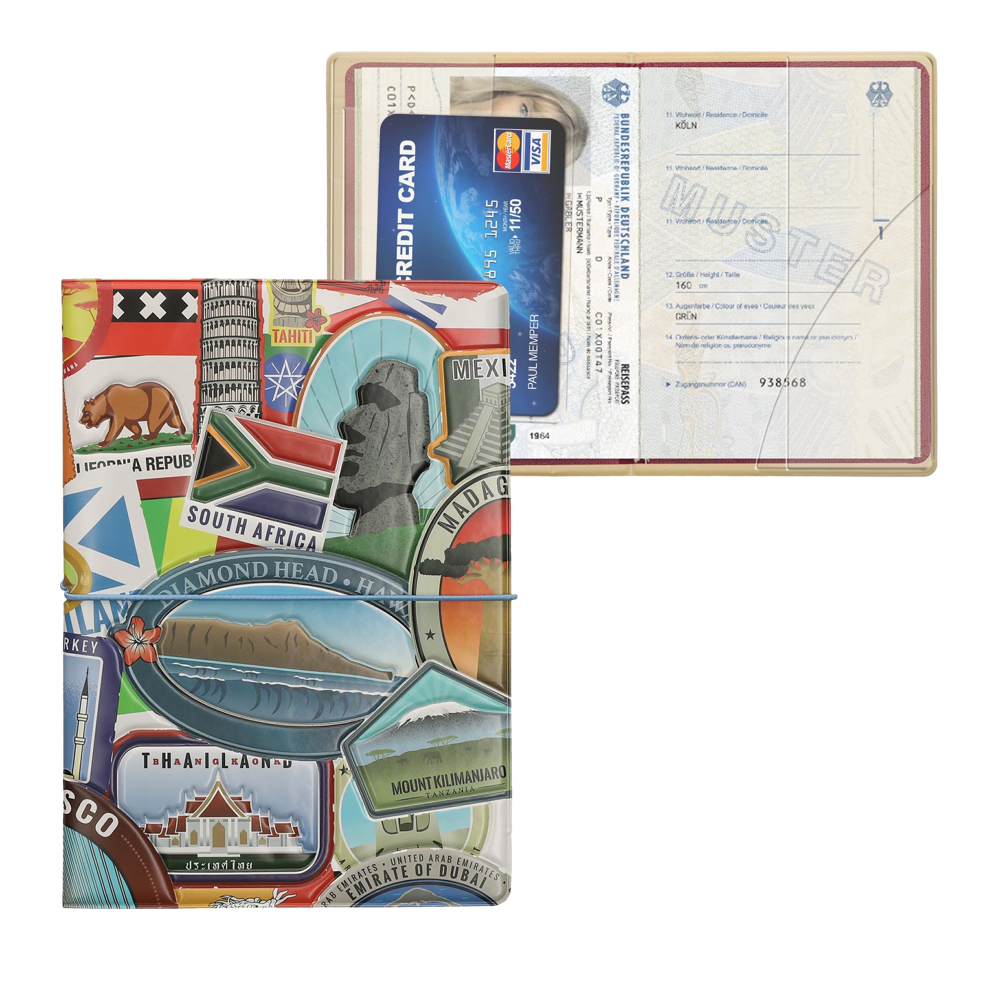 kwmobile Custodia per Passaporto - Porta Passaporto con Chiusura di Sicurezza ad Elastico - Protezione per Documenti - rosso/bianco/grigio