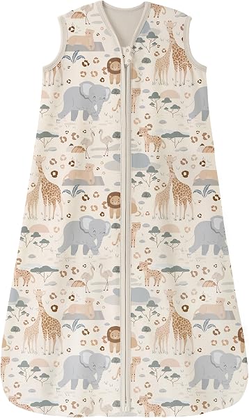 Unnivoll Baby Sleeping Bag 0.5 Tog 18-24 Months Summer Sleep Sack 100% Cotton Baby Sleep Bag Wearable Blanket for Newborn Infant Toddler Apricot Elephant - 1