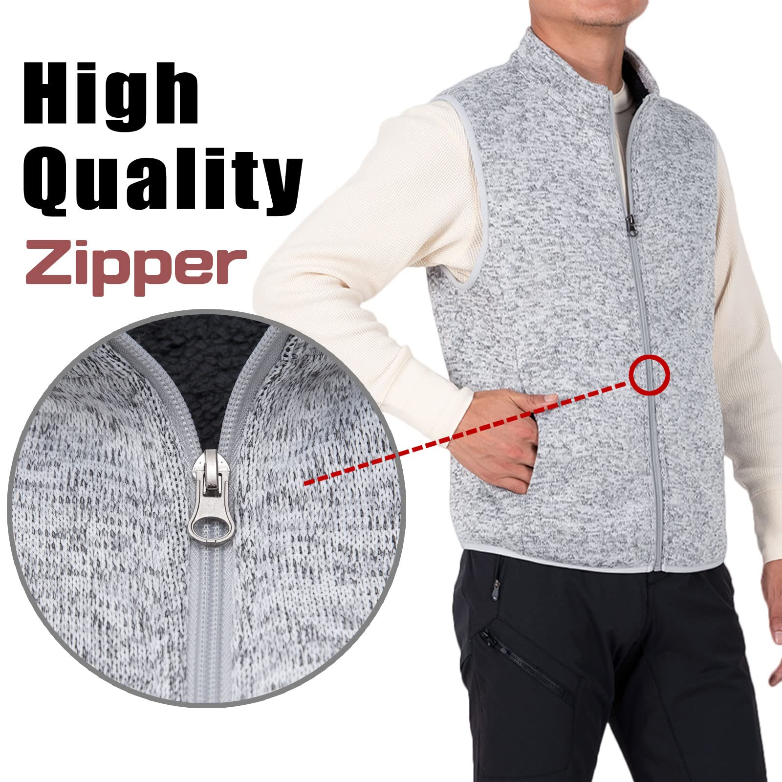 Bonnroth - Gilet da uomo in pile con cerniera intera, foderato, con colletto e tasca, Grigio chiaro Heather, XX-Large