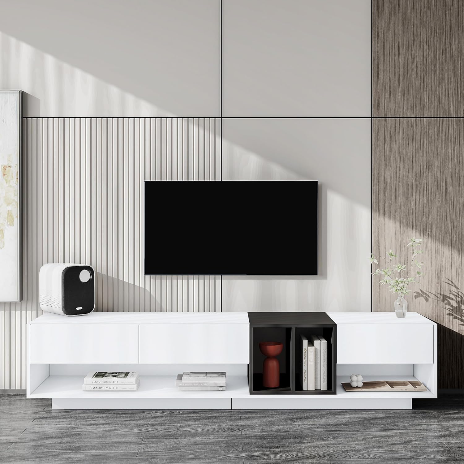 Sleek and Stylish Stand with Perfect Storage Solution, Two-Tone Media Console 80", Functional TV Cabinet with Versatile Compartment for Living Room, White