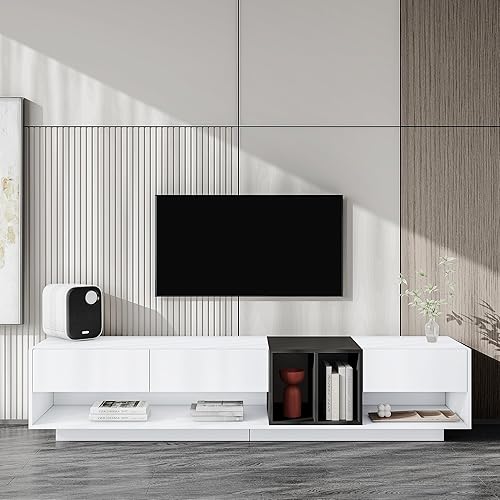 Miniatura 2 de Bellemave Soporte de TV de 75 pulgadas para TV de 80 pulgadas, consola de TV moderna, centro de entretenimiento, color blanco