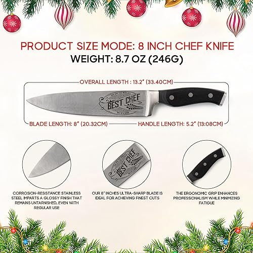 Miniatura 5 de Cuchillo de chef de alta calidad para regalo, grabado Best Chef, cuchillo de cocina de acero al carbono de 8 pulgadas con mango de madera de Pakka,