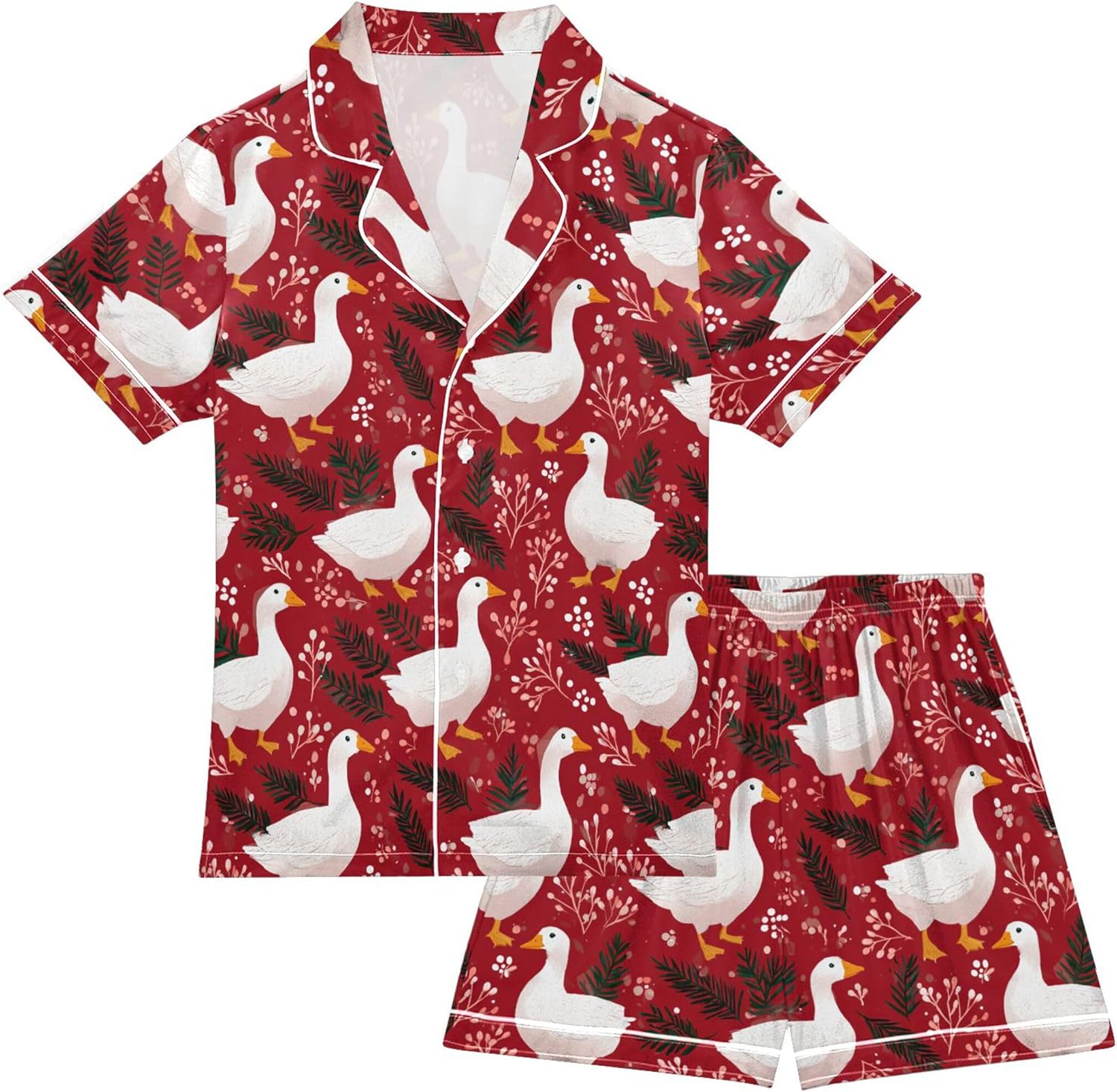 Silk Pajama Sets Short Sleeve Pajamas Soft Sleepwear 2 Piece Pjs Set