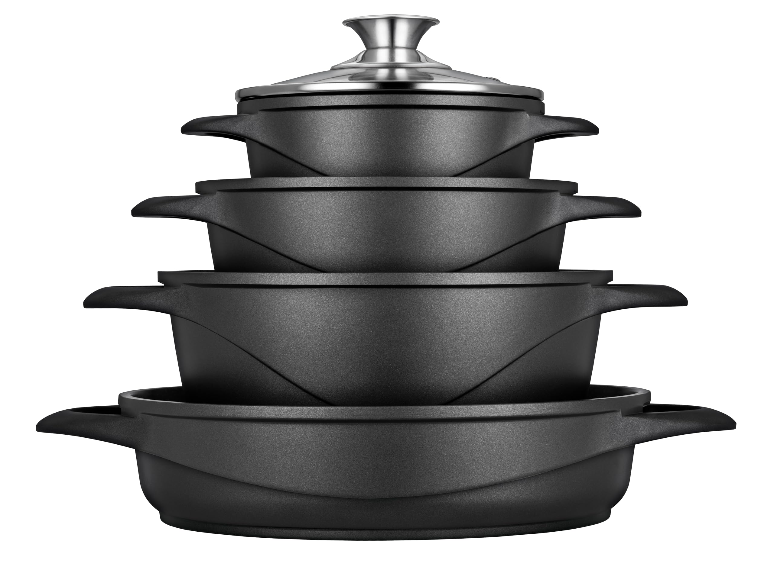 Smile MGK17 - Batería de Cocina Inducción 8 piezas, Aluminio Fundido, 4 Ollas, Tapas de Vidrio, Apta para Todo Tipo de Cocinas, libre PFOA