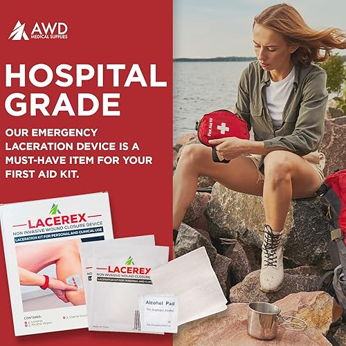 Miniatura 4 de AWD Zip Stitch - Tiras quirúrgicas para cierre de heridas, 2 dispositivos de punto de cremallera, 2 gasas estériles, 2 toallitas con alcohol,