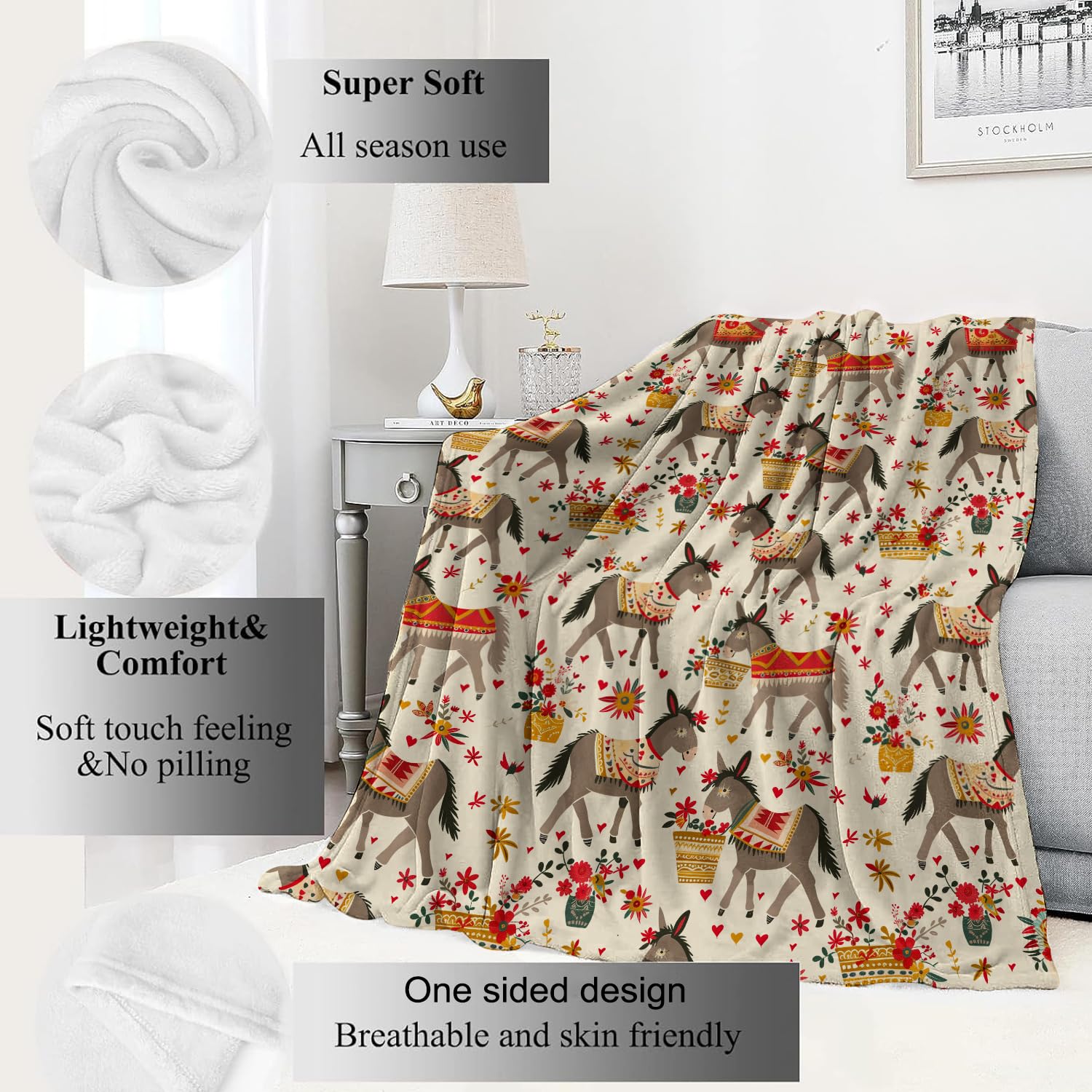 VODRM Spooky Goth Blanket Gothic Black Cats, Skulls, and Bats Throw Blankets Gifts for Girls Boys Adults Lightweight Soft Fleece Cozy for Sofa Couch Bed Room Travel Birthday Halloween Decor 50x60in: 40x50in Donkey