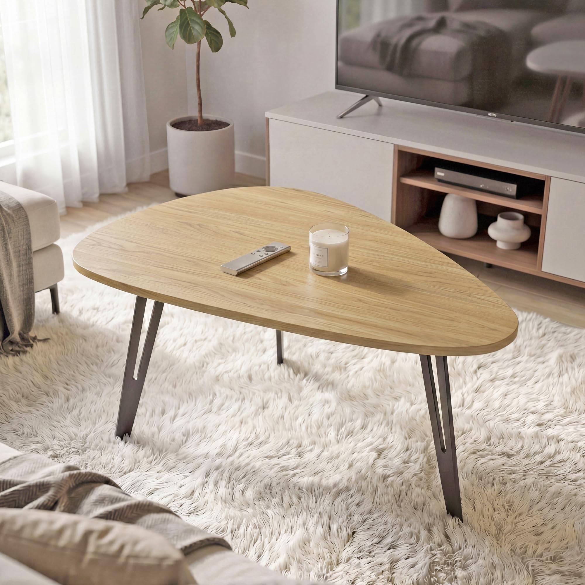 Manora Mesa de Centro Ovalada, Mesa Centro Salón con Metal Patas, Mesa Baja Salón para Salón, Dormitorio y Oficina, 85 x 52 x 43cm, Roble (Roble)