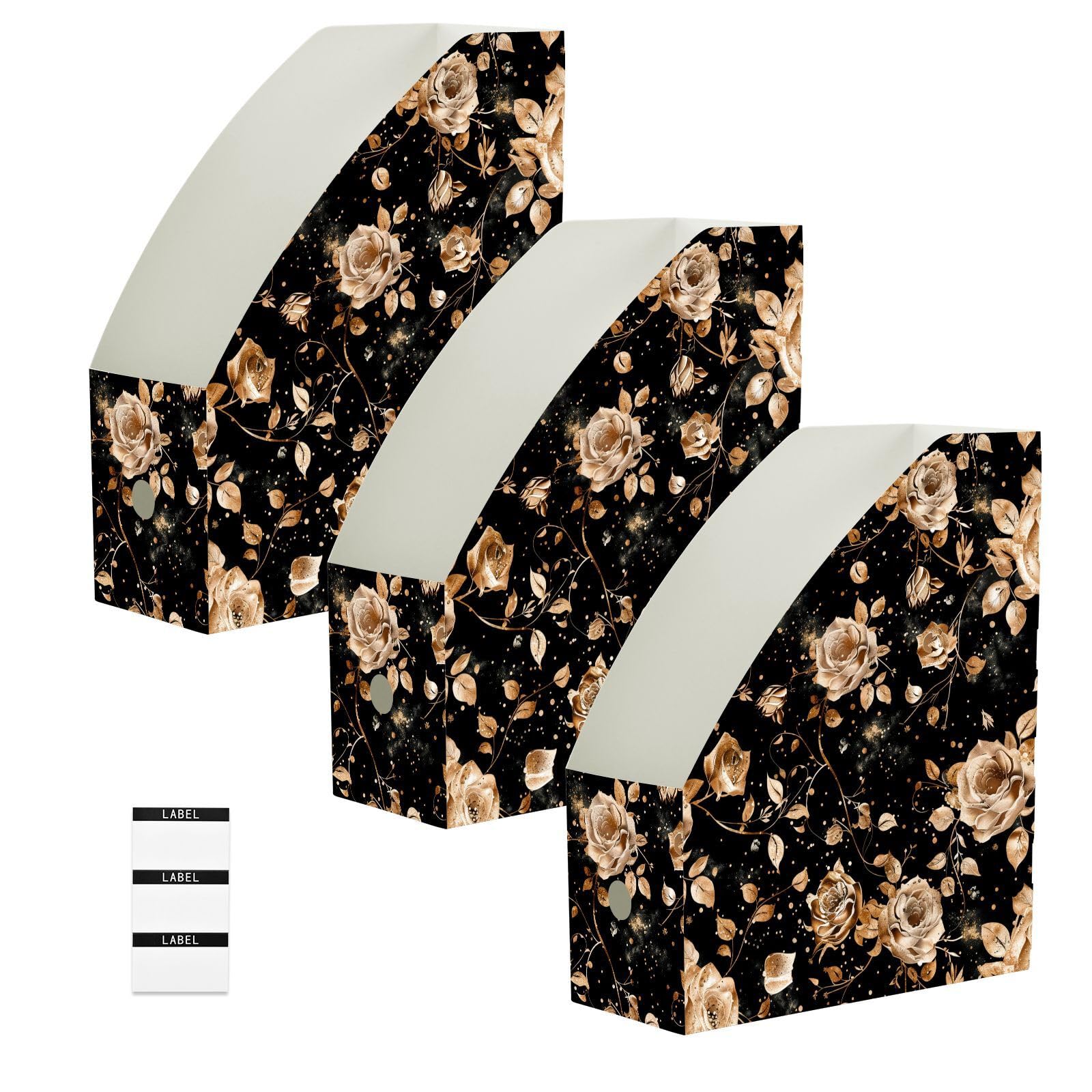 Classeurs pliables 22,9x30,5 cm | Lot de 3 organiseurs de bureau vintage or rose et noir