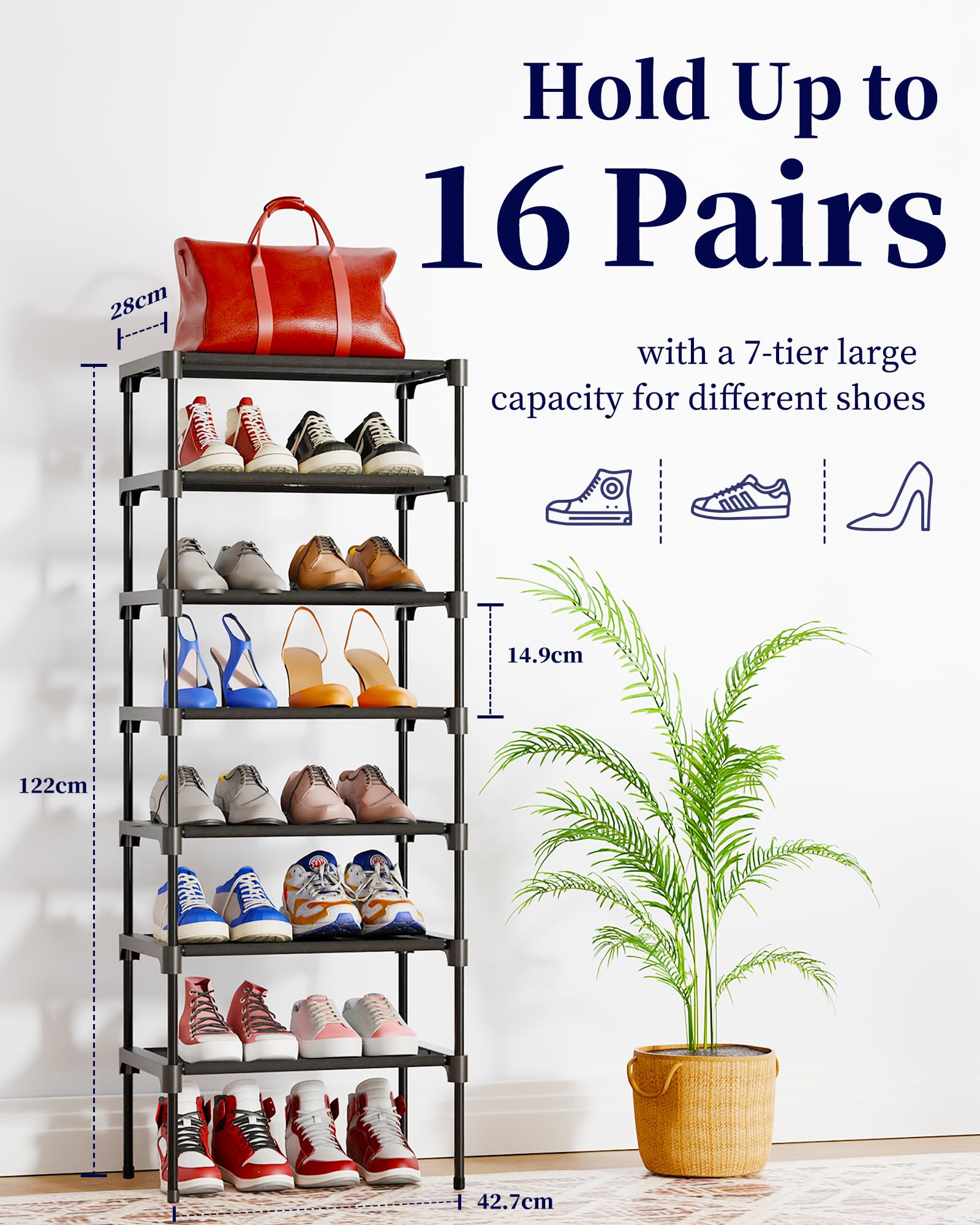 Kitsure Shoe Rack - Stackable Organizer for Closet, Non-Woven