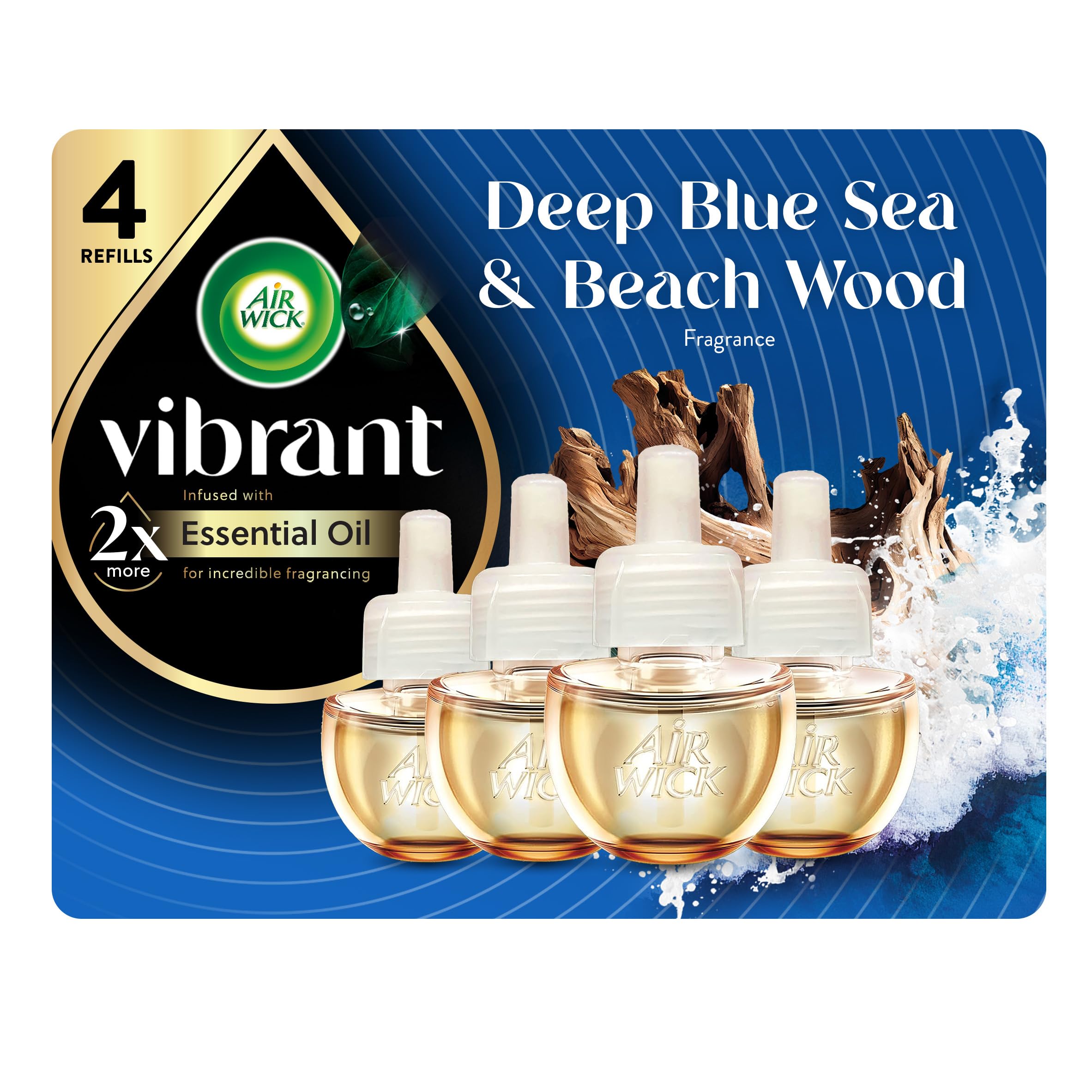 Photo 1 of Air Wick Plug-In Scented Oil Refills, 4 Count, Deep Blue Se & Beach Wood, Air Freshener, Essential Oils