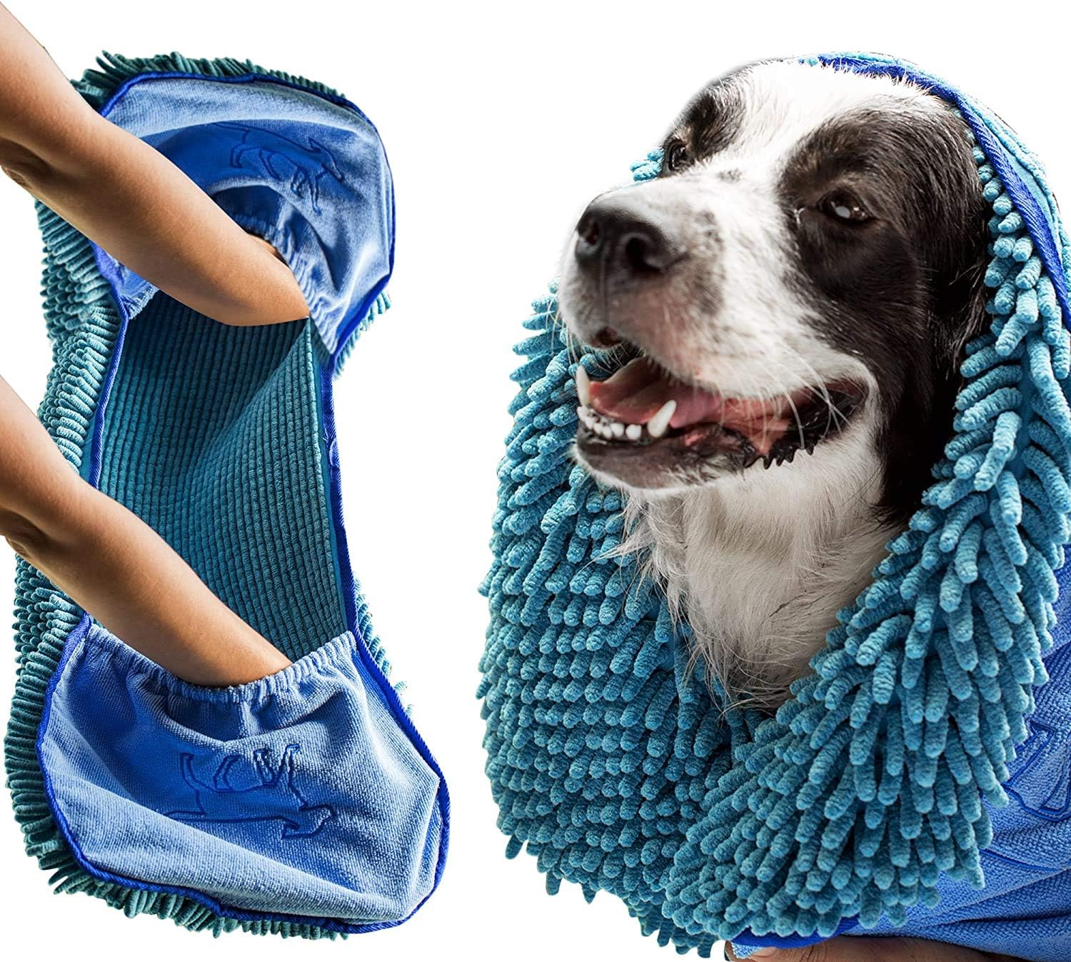Tuff Pupper Small Fast Drying Bath Robe & Quick Dry Towel for Dogs | Ultra Absorbent Microfiber Shammy | Blue