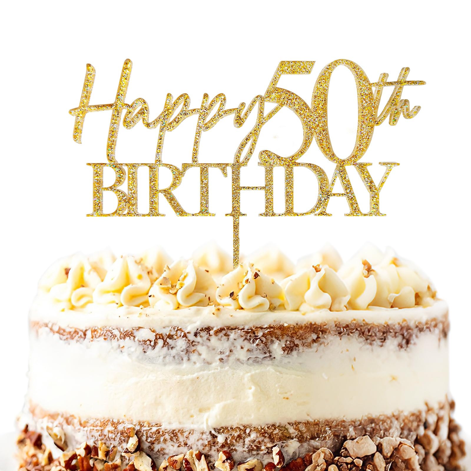 DOORIO Happy 50th Birthday Cake Topper, Gold Glitter 50th Birthday Cake Decoration for Men Women 50 Years Old Birthday Party Supplies