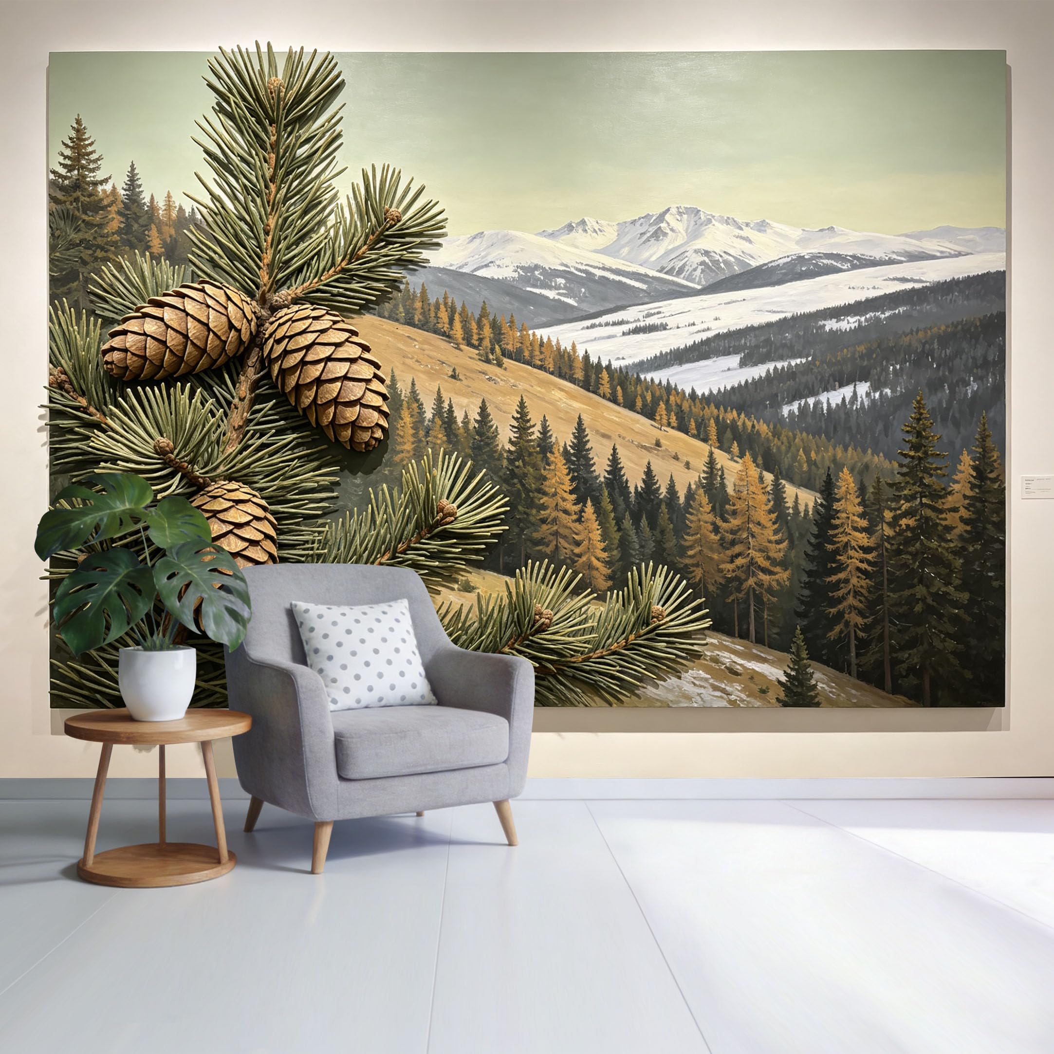 Custom Size Wall Mural Mountain Pine Cones Forest Landscape Winter Hills Nature Scenic View SelfAdhesive Wall Fabric Removable Wallpaper for Home Office Decor