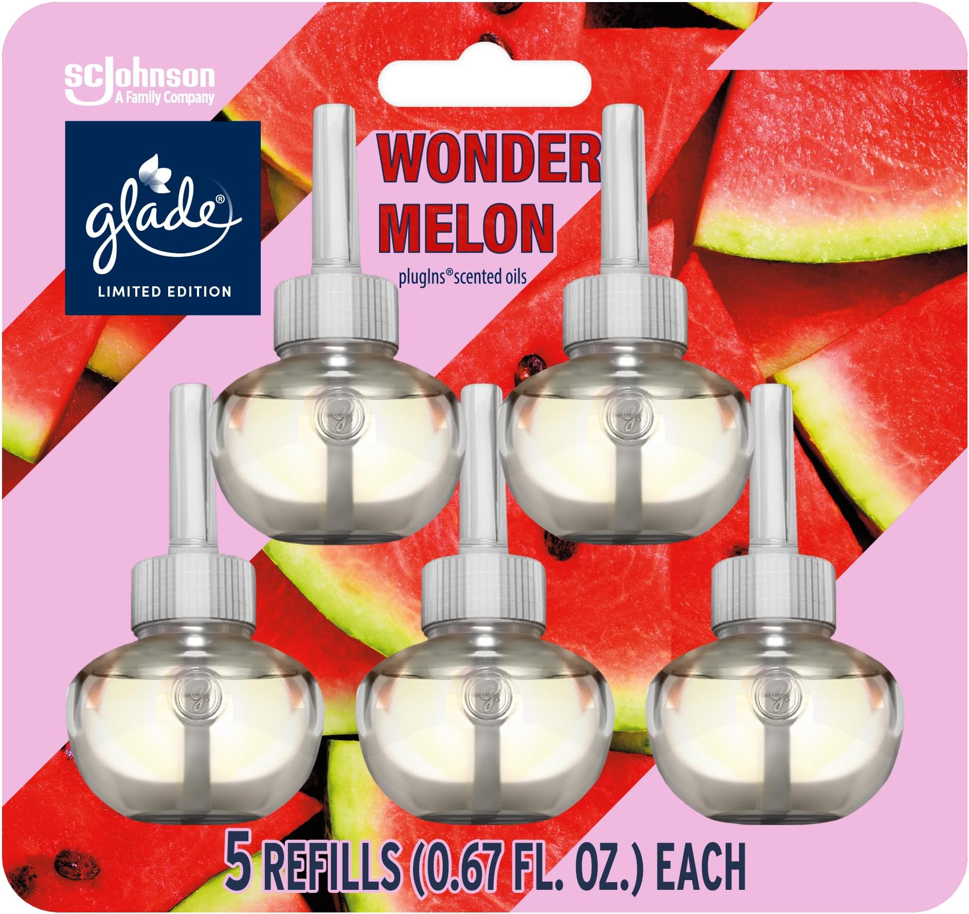 PlugIns Refills Air Freshener, Wonder Melon, Scented and Essential Oils for Home and Bathroom, 0.67 Fl Oz, 5 Count