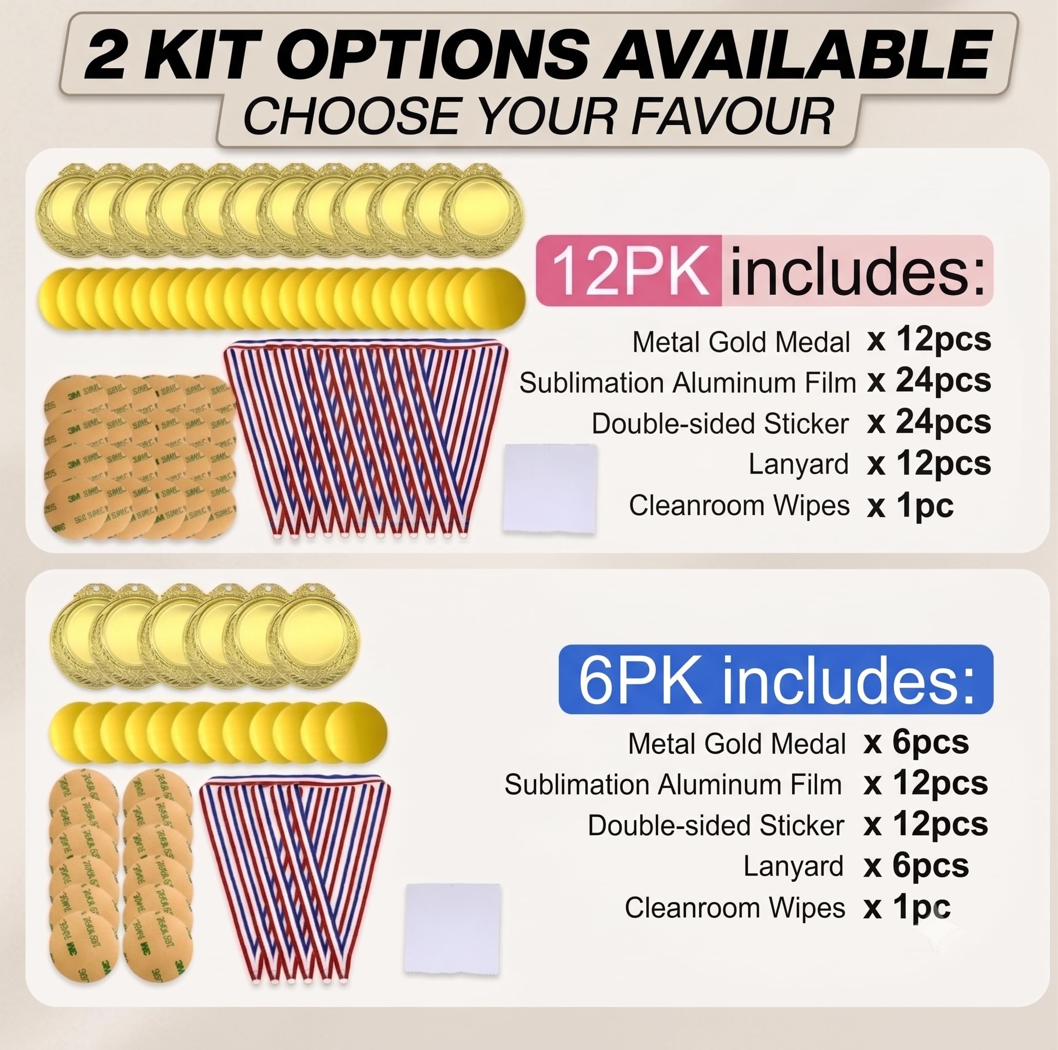 6 Stück Sublimations-Medaillen aus goldfarbenem Metall, Auszeichnungspreismedaille, 6,5 cm, individuelles Design, für Wettbewerbe, Schule, Zuhause, Büro, Veranstaltung