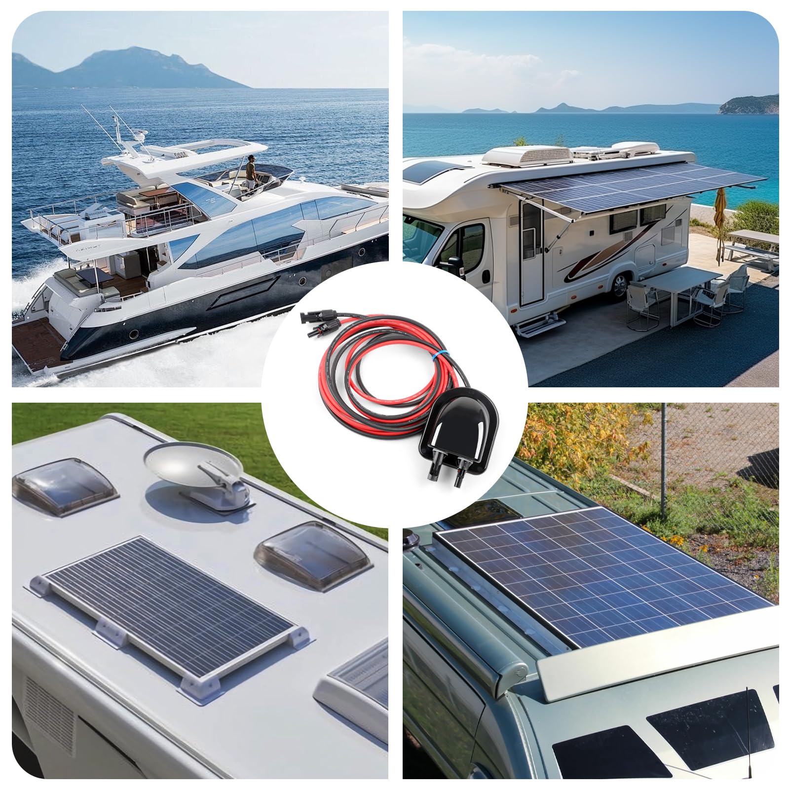 Passacavo solare per tetto impermeabile ABS doppio ingresso cavo 300 cm camper fotovoltaico