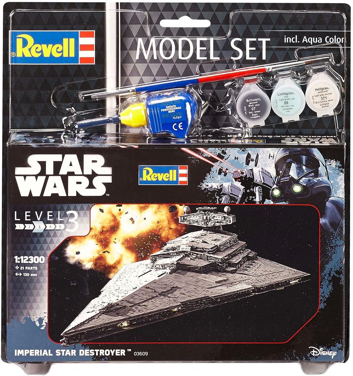 Revell 63609 Model Kit Star Wars Imperial Star Destroyer Scale 1:12300, Level 3, Faithful Replica with Many Details, Model Set with Basic Accessories, Easy Gluing and Painting, 63609