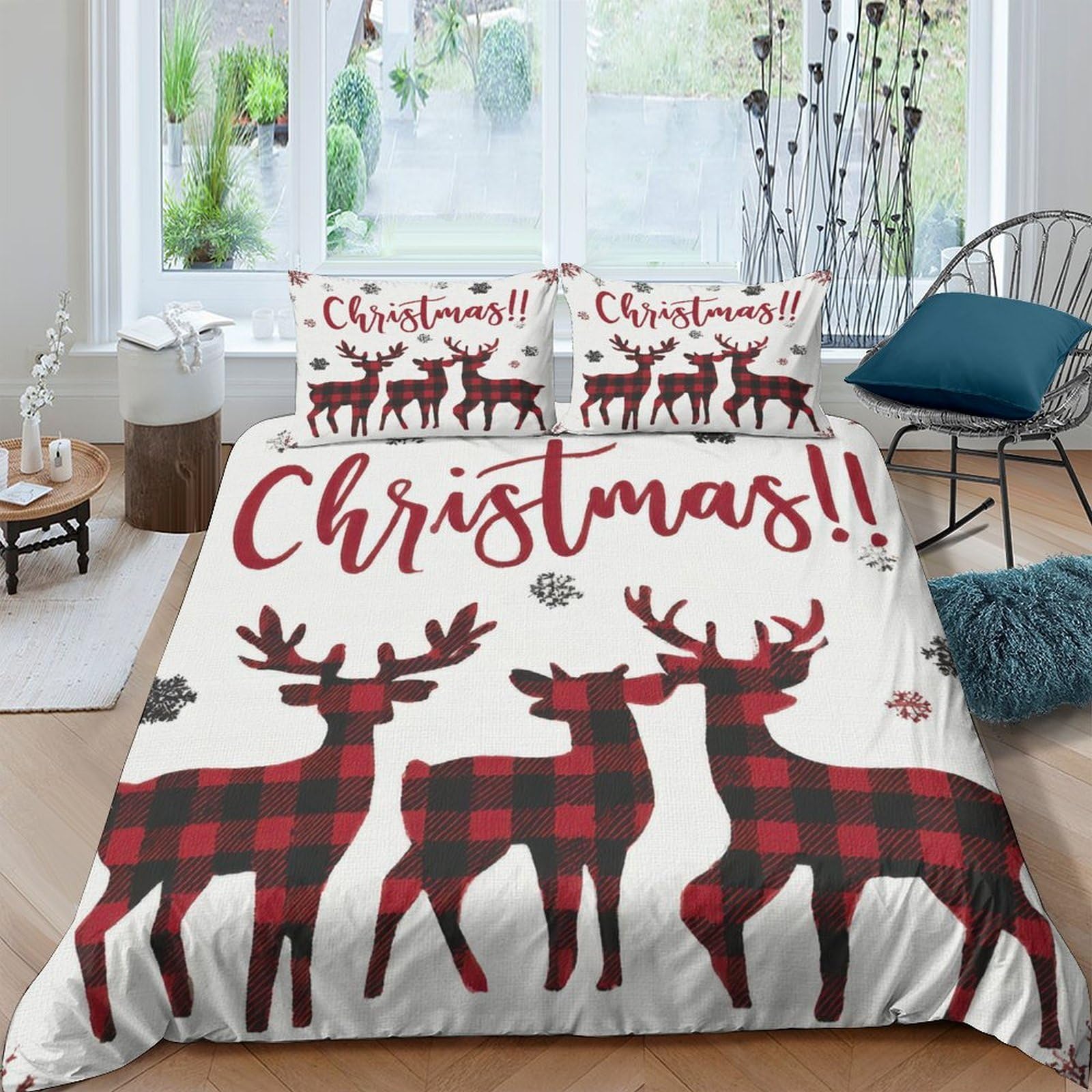 Ctjqhvkz Style-10 3D Printed Red Plaid Reindeer Fitted Sheet Microfiber Soft Christmas Elk Bed Cover For Bedroom Dorm Mattress Decor Single（135X200cm）