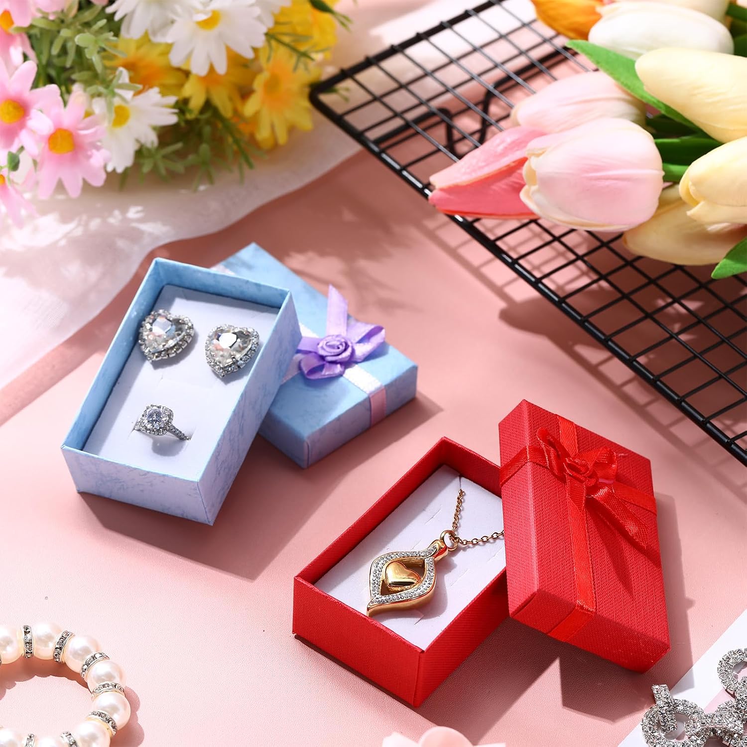 Ecation 36 Pcs Jewelry Gift Boxes with Bow 2 x 3.1 x 1.1 Inches Empty Cardboard Bracelet Earring Boxes with Lid for Jewelry Gift, Suitable for Mother's Day Birthday Anniversary