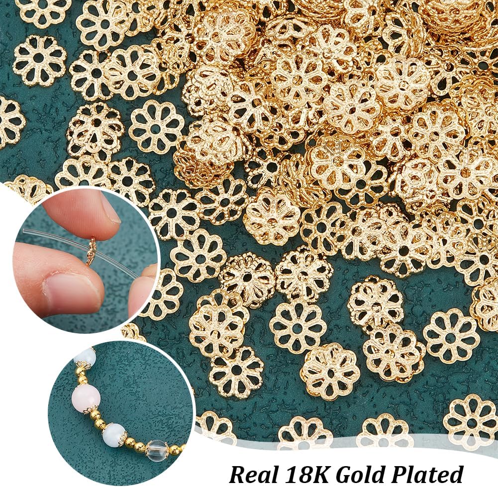 UNICRAFTALE 200Pcs 6mm 18K Gold Plated Flower Bead Caps Stainless Steel Flower Bead Spacer Golden Beads Ends Caps for DIY Earrings Bracelet Necklace Jewelry Making Hole 1mm - Image 5