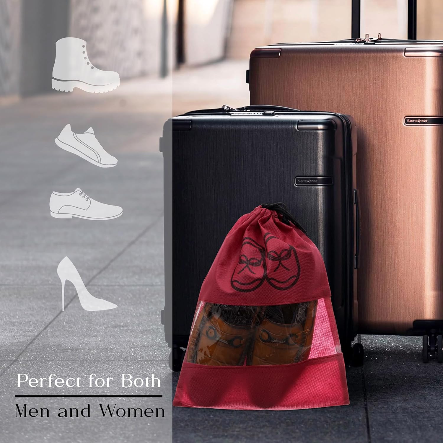 Shoe Cover | Travel Shoe Storage Bags | Non-Woven Storage Bag | Shoe Cover with Drawstring | Shoe Organizer with Clear window | Plain | Pack of 6 | Maroon