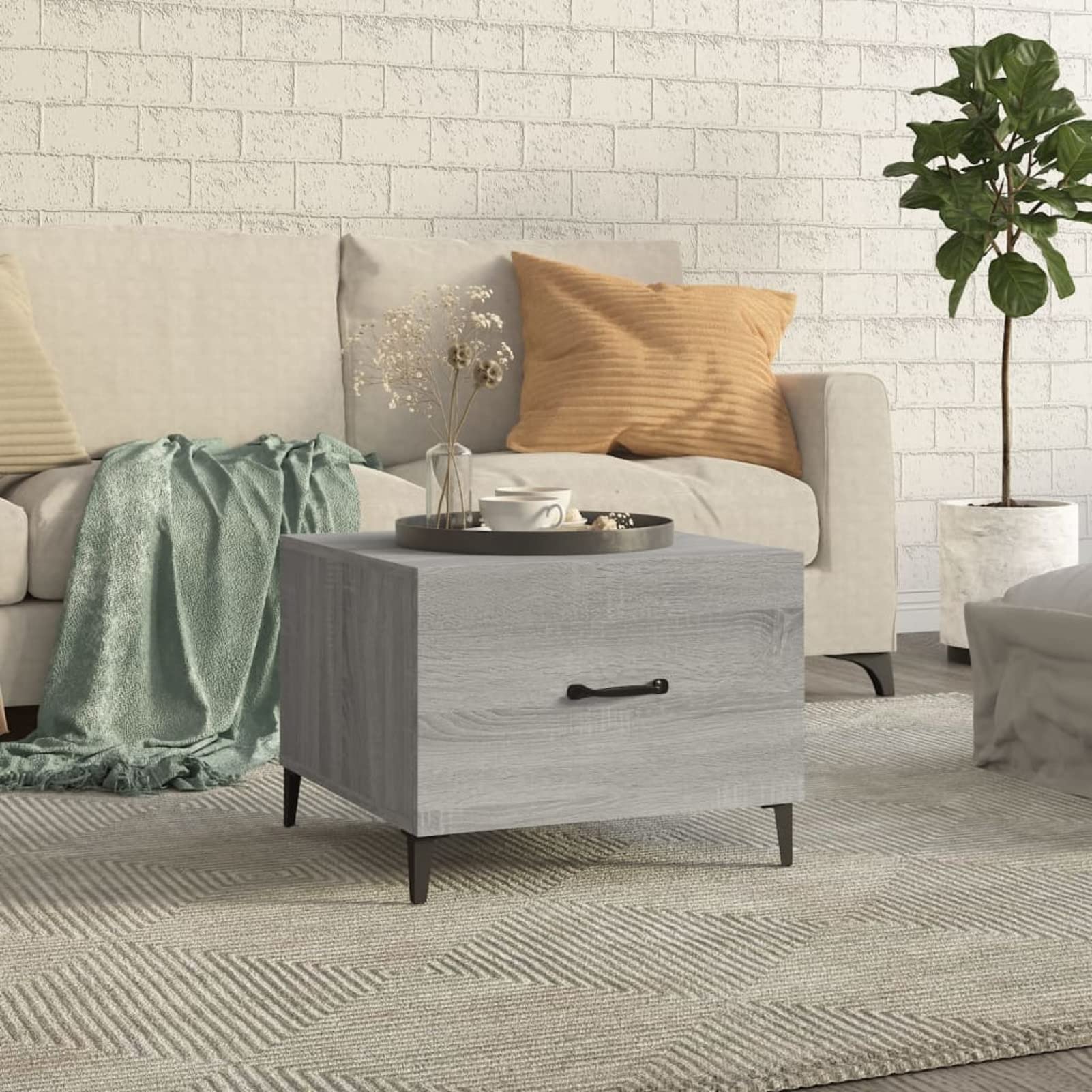 Homgoday Tavolino da caffè con gambe in metallo grigio Sonoma 50 x 50 x 40 cm, tavolino da tè per soggiorno, sala d'accoglienza degli ospiti, camera da letto e mobili da ufficio