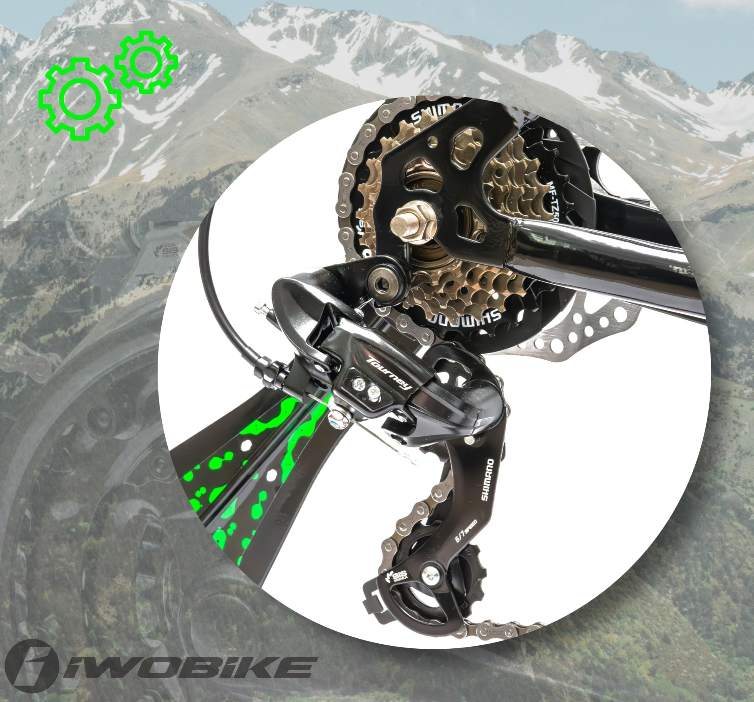 Rower Górski MTB 29 cali, Czarny Połysk z Zielonymi Akcentami | Rower Górski MTB 29 cali, Czarny Połysk z Zielonymi Akcentami, Męski, 21 Biegów, Rama Stalowa 18 cali, Amortyzacja Przednia,