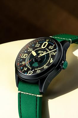 AVI-8 Men's 42mm Spitfire Smith Automatic St. Patrick's Day Limited Edition Watch with Leather Strap AV-4154