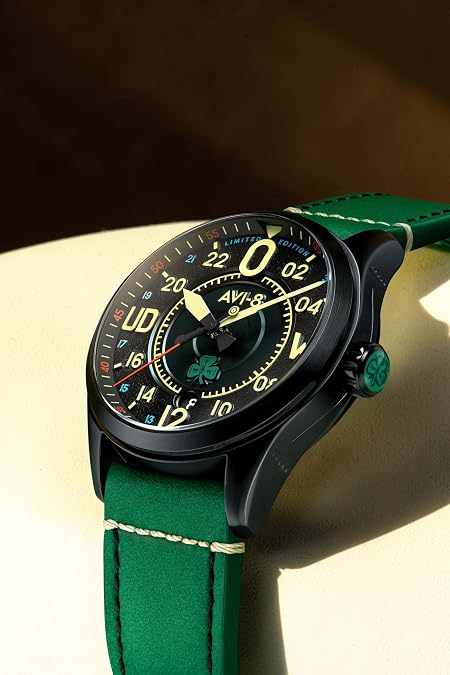 AVI-8 Men's 42mm Spitfire Smith Automatic St. Patrick's Day Limited Edition Watch with Leather Strap AV-4154
