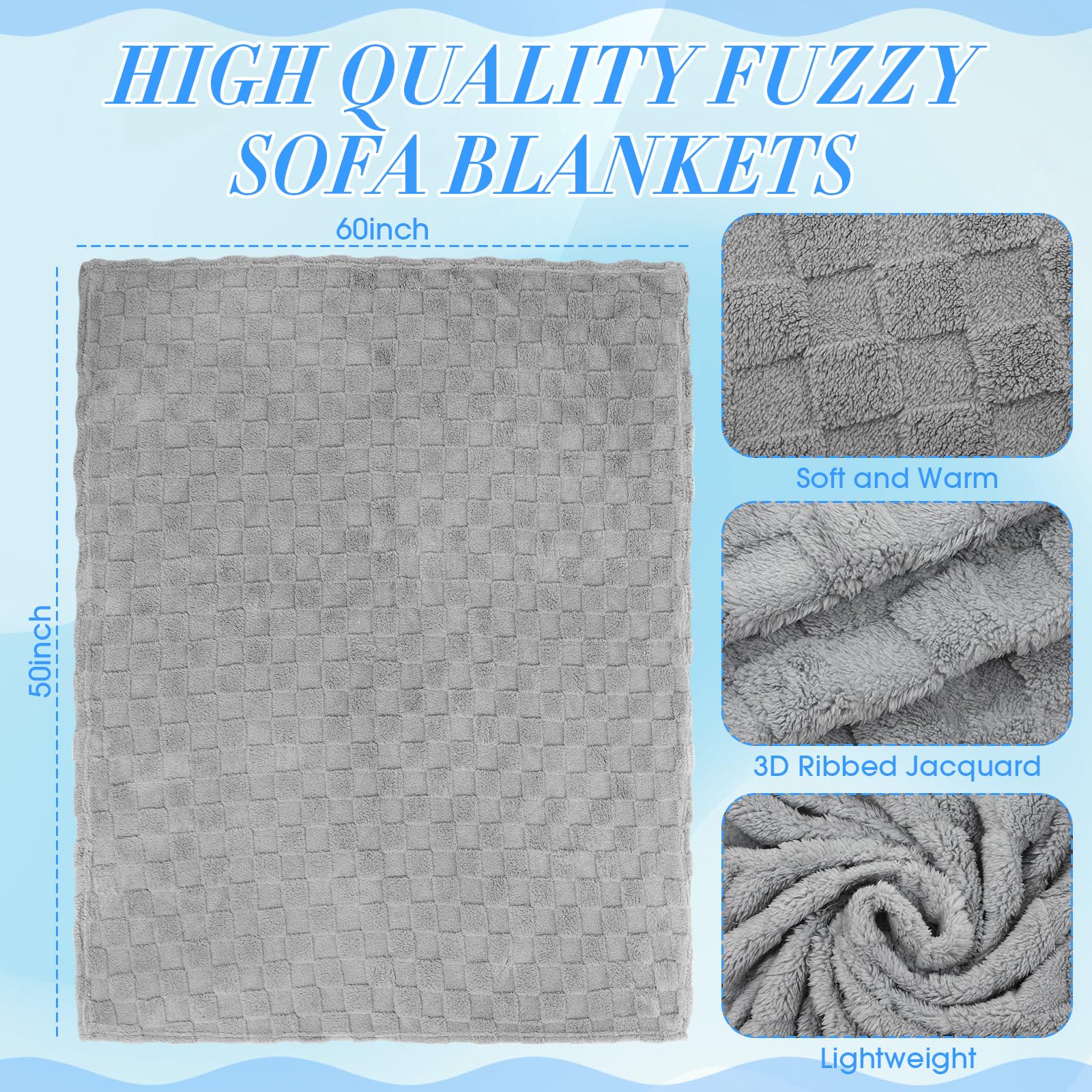 Buryeah 6 coperte in pile, 127 x 152 cm, morbide coperte 3D a scacchi jacquard per letto, divano, letto, regali di apprezzamento per i dipendenti, per matrimoni, dipendenti (grigio)