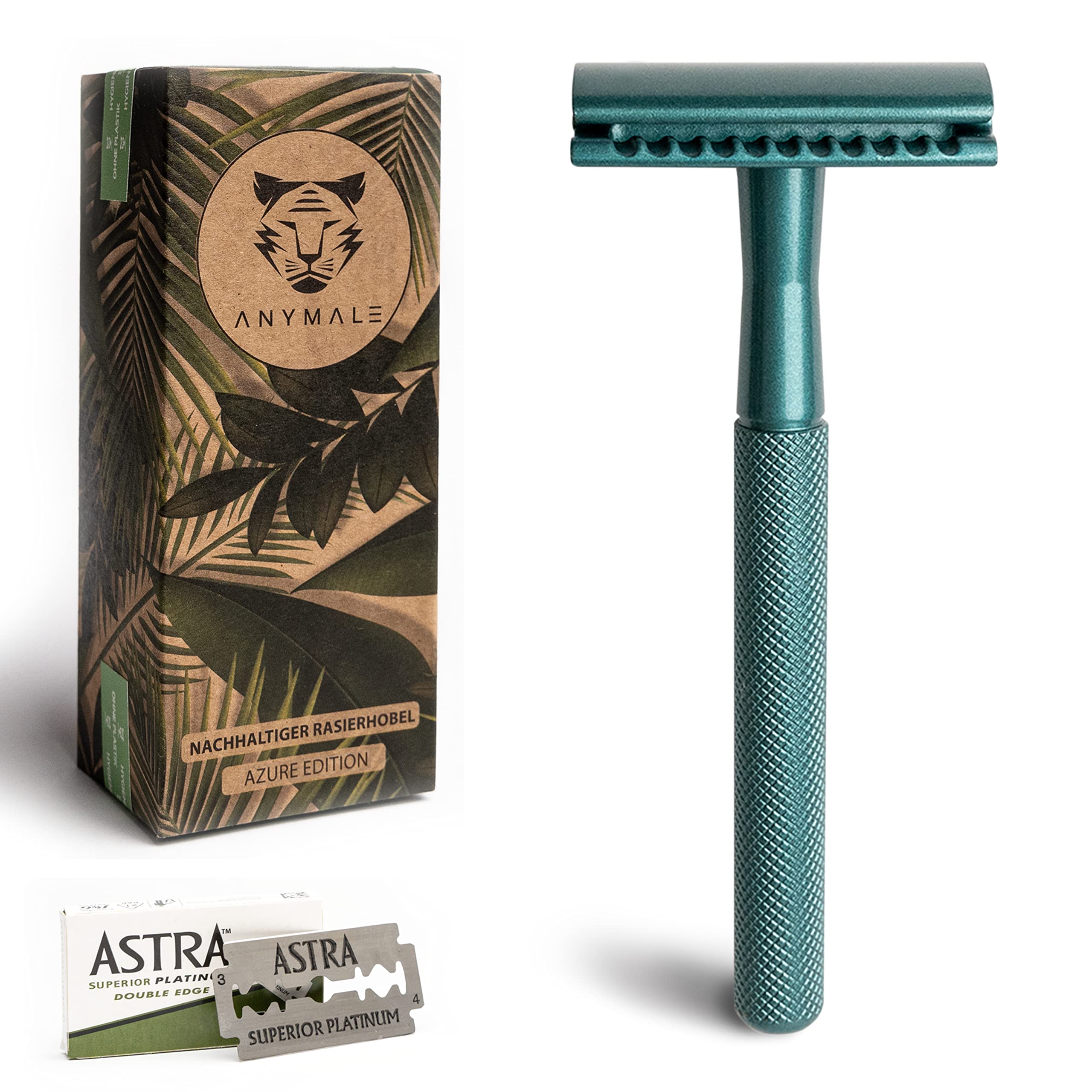 ANYMALE® Rasierhobel Damen & Herren (Spezial Edition) inkl. 5 x Ersatzklingen-Set & Reiseschutz - Nassrasierer & Rasierer (Zero Waste) Metall mit 5 Klingen - Rasierer & Klingenrasierer, Safety Razor