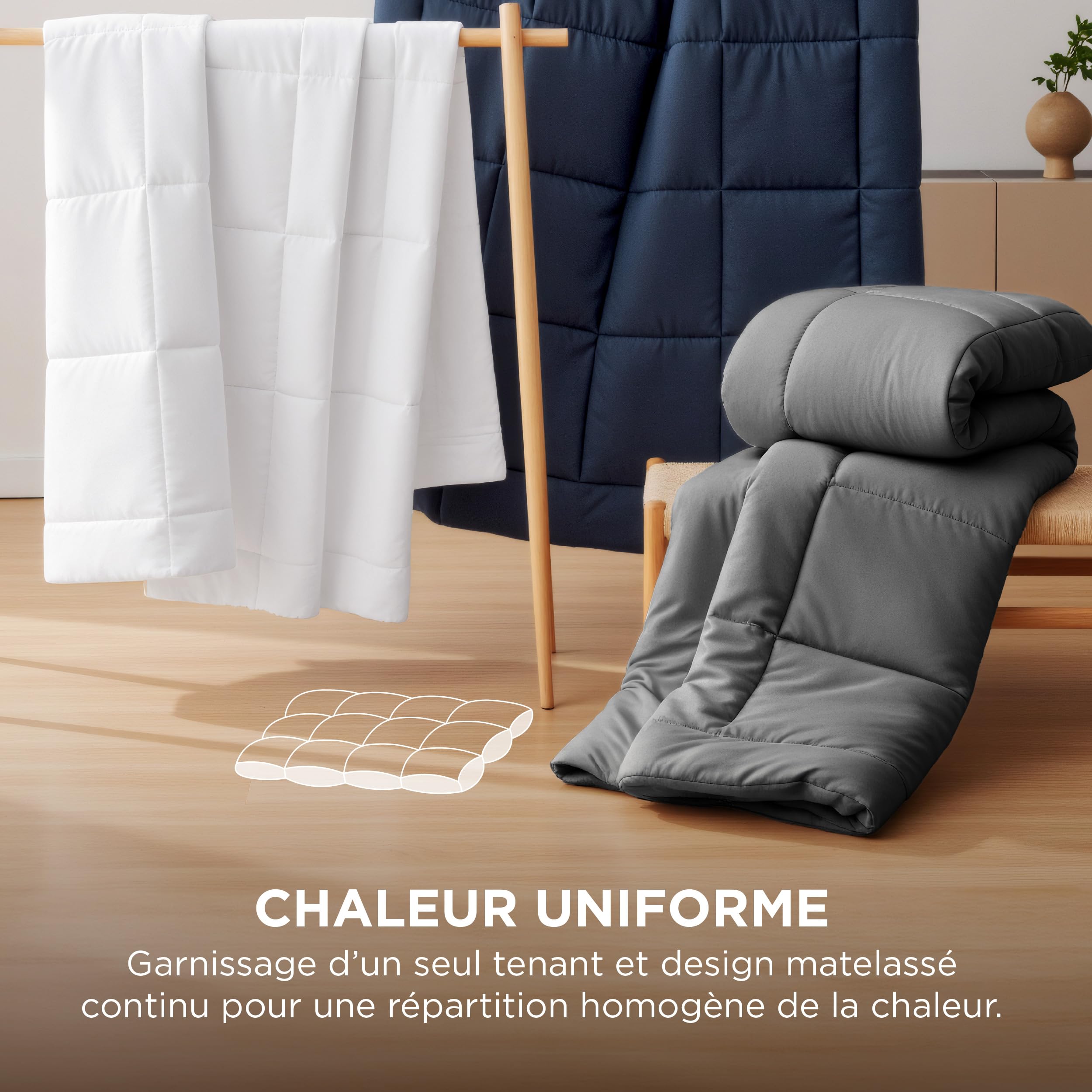 Bedsure Couette 220x240 4 Saisons - Couette 220x240cm Certifiée Oeko-TEX 300g/m² Couverture, Duvet Doux et Chaud pour Allergiques, Gonflant Respirant, Blanc