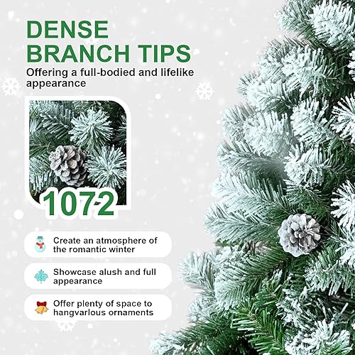 Miniatura 3 de Árbol de Navidad artificial flocado de 7 pies, pino nevado sin luz para el hogar, oficina, vacaciones, decoración interior y exterior, árbol