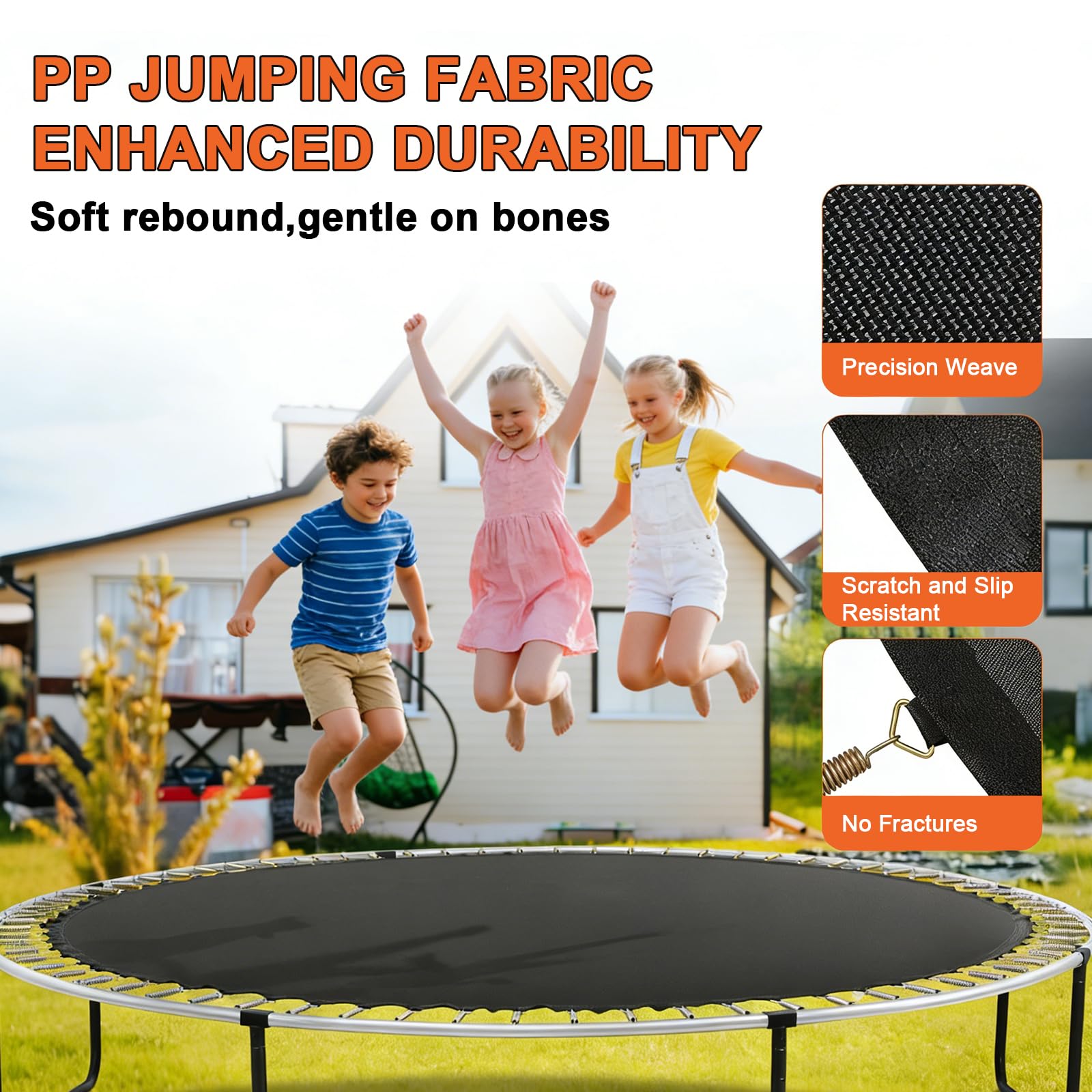 Tappetino per trampolino per telaio da 2,4 m, diametro 203,2 cm con 48 anelli a V, adatto per molle da 14 cm, tappetino in polipropilene rinforzato, resistente ai raggi UV e alle intemperie, include