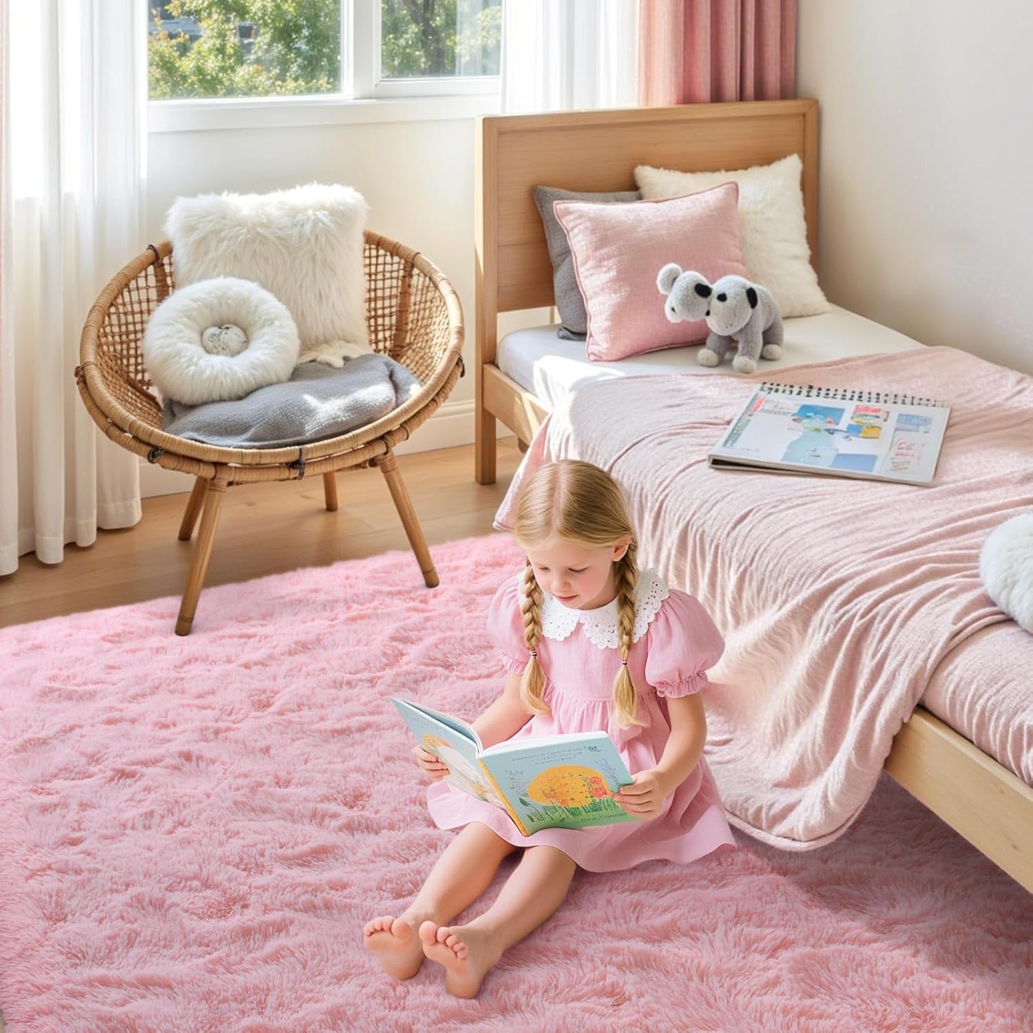6x9 Pink Rug for Bedroom Girls, Kids Fluffy Carpet for Living Room Shag Fuzzy, Cute Area Rug for Nursery Dorm Room Home Decor