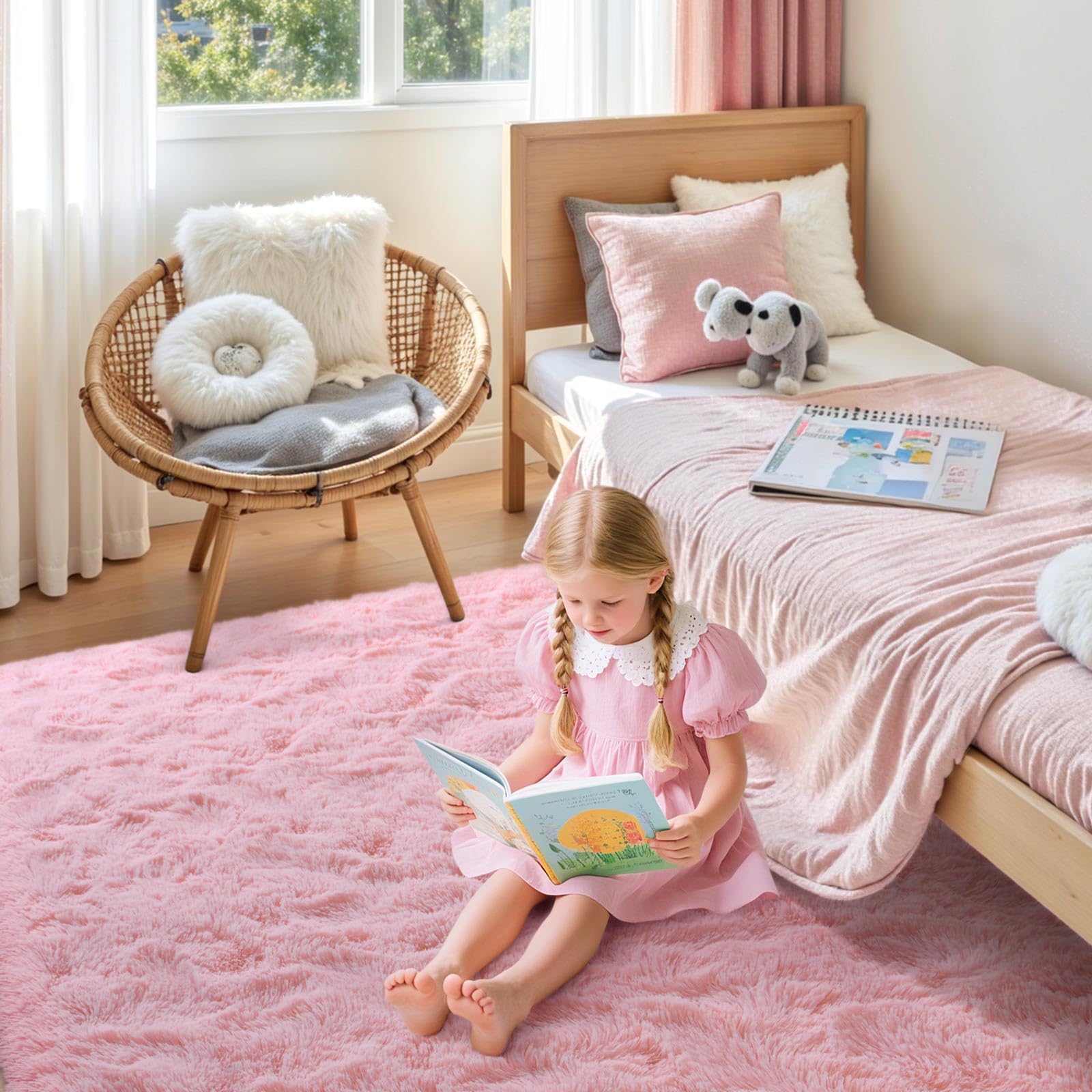 4x5.9 Pink Rug for Bedroom Girls, Kids Fluffy Carpet for Living Room Shag Fuzzy, Cute Area Rug for Nursery Dorm Room Home Decor