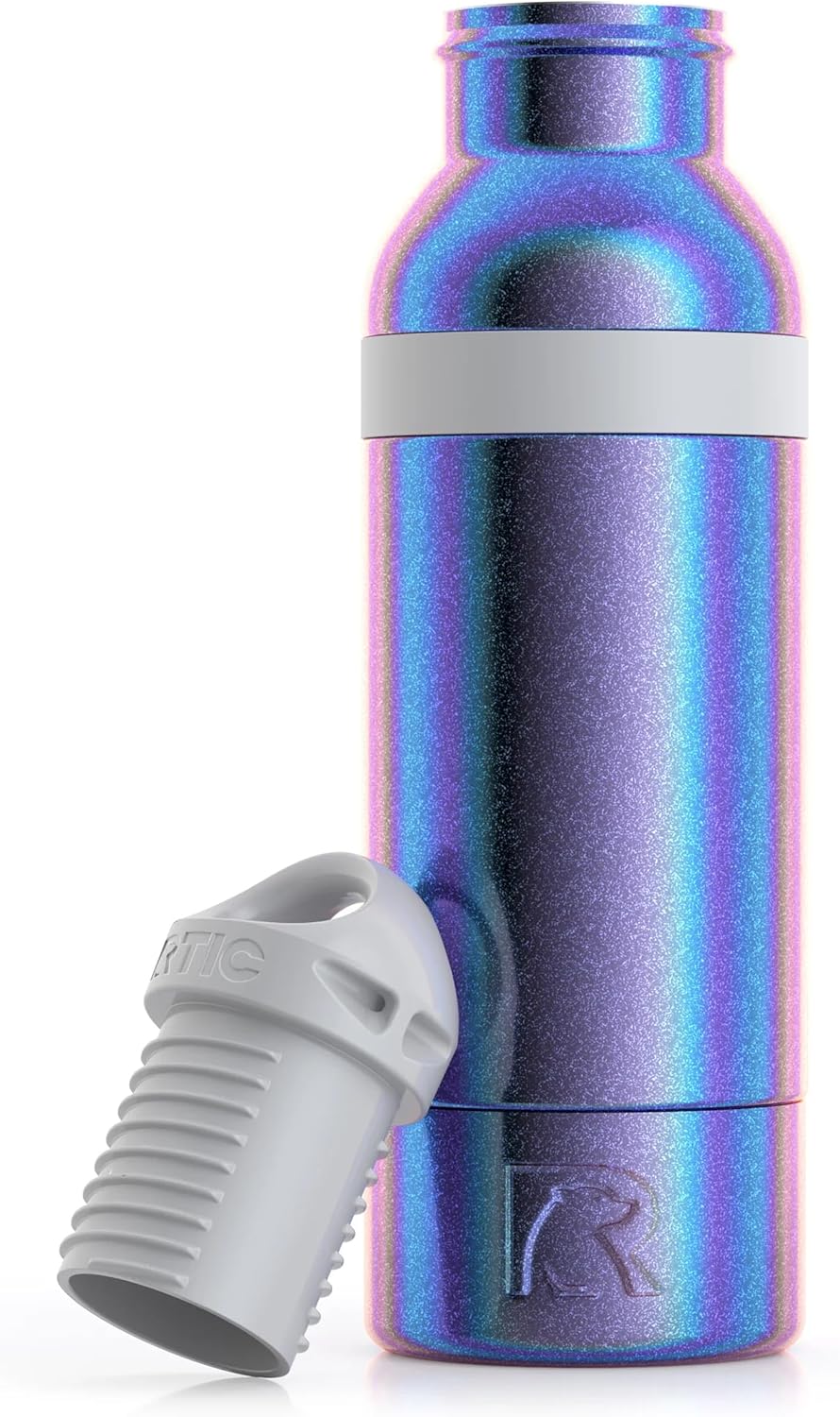 RTIC Bottle Chiller, Insulated Cooler for 12oz Glass Soda or 16oz Aluminum Bottles, Double Wall Vacuum Insulation, Stainless Steel, Sweat Proof, Pacific