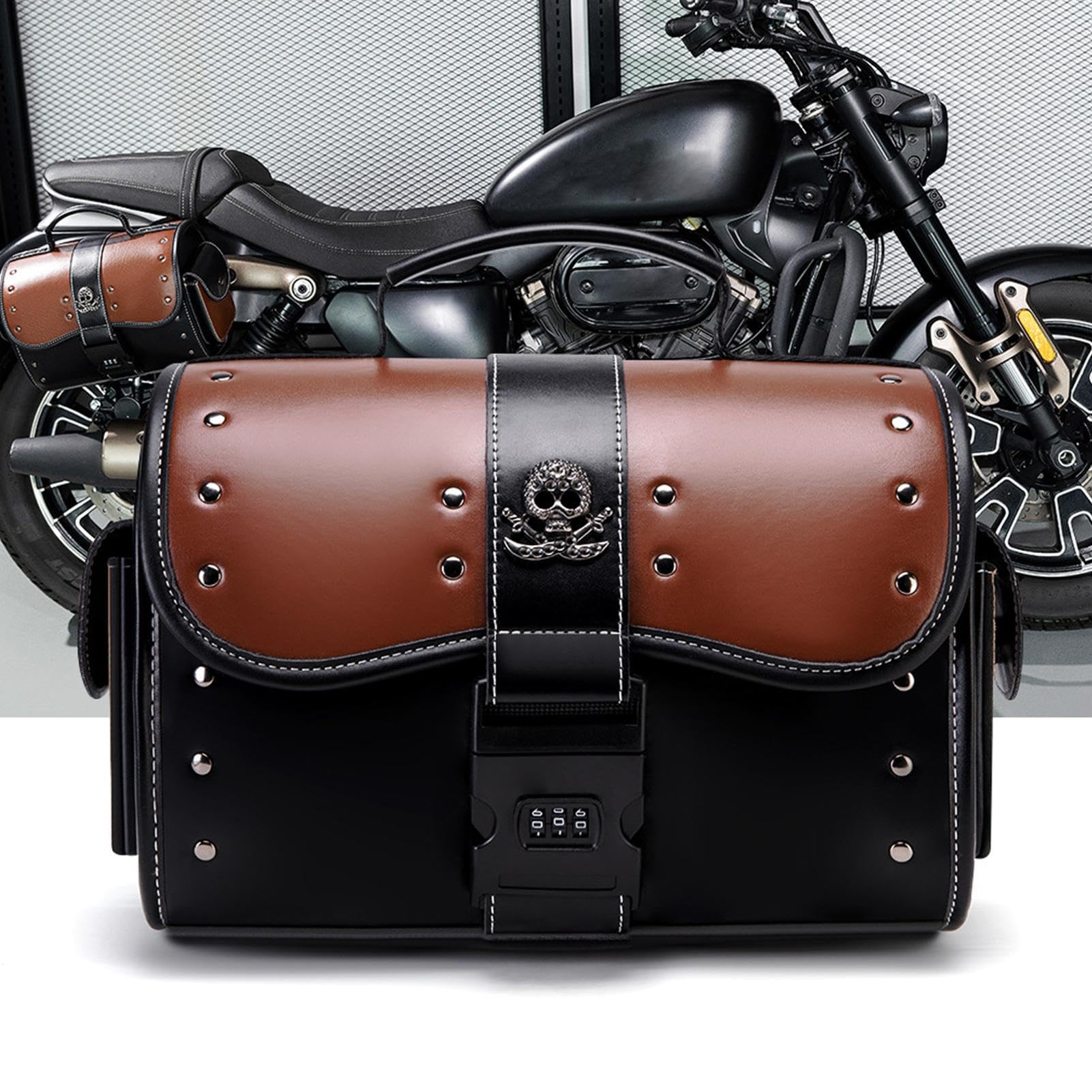 Bolsa de cuero para manillar de motocicleta