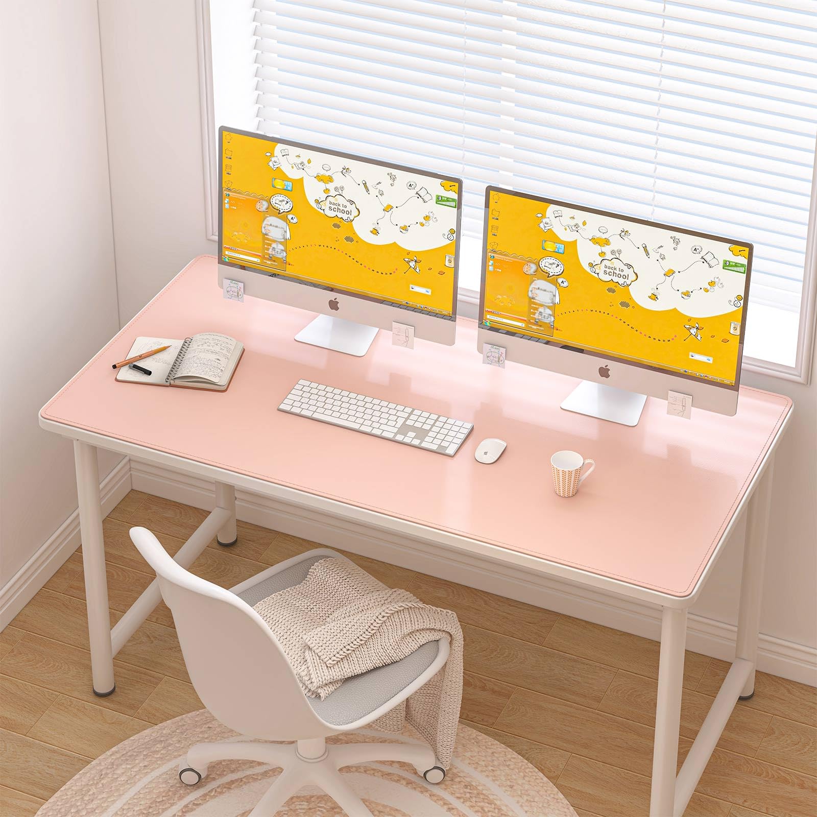 DAWNTREES Sottomano per scrivania - 120 x 60 cm - In pelle - Antiscivolo - Grande tappetino mouse per laptop - Adatto per ufficio, casa e uso d'ufficio (rosa)