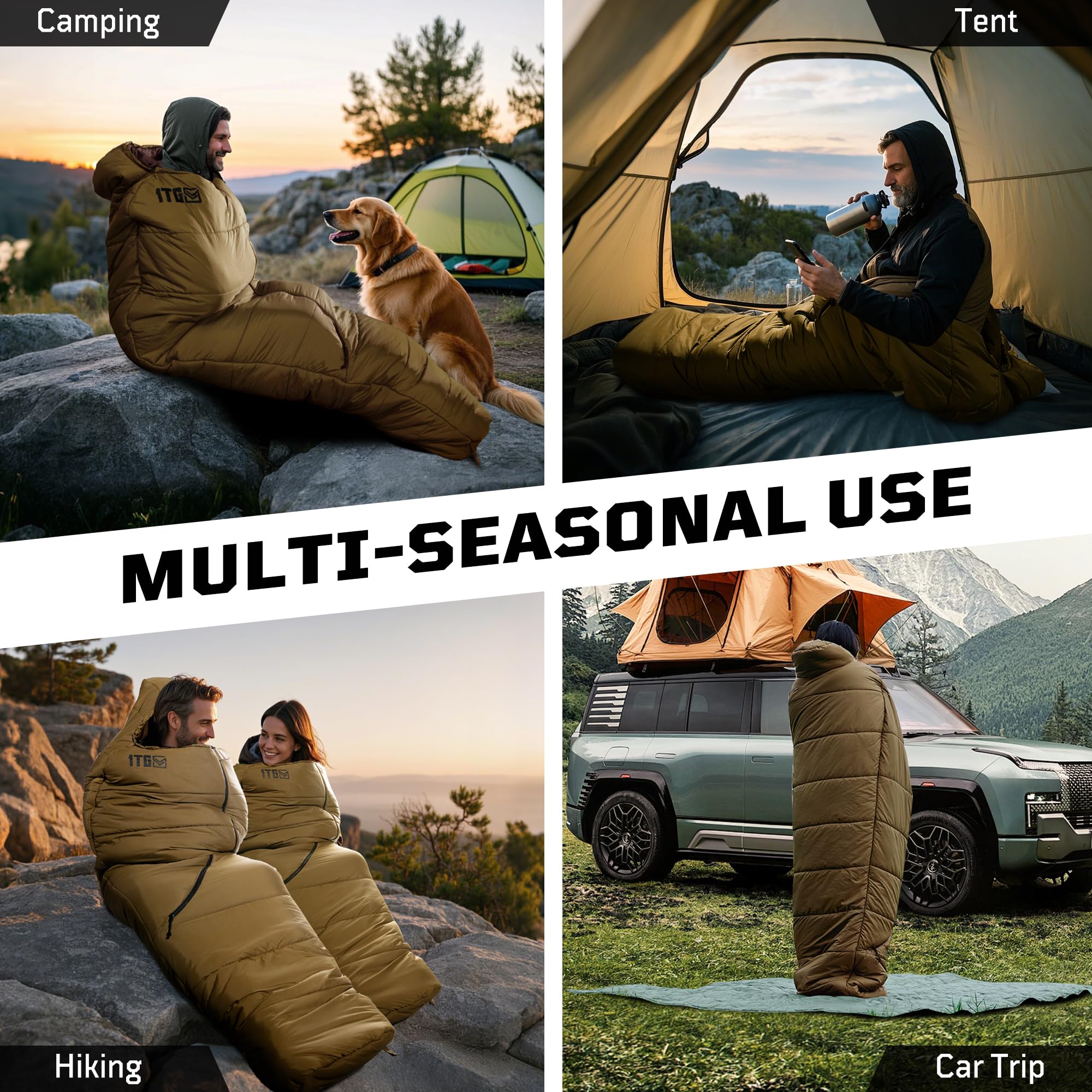 Mummy Sleeping Bag, Ultralight 4‑Season Sleeping Bag for for Adults, Military, Lightweight & Windproof, Cold Weather with Adjustable Hood, Phone Pocket for Camping, Hiking, Traveling