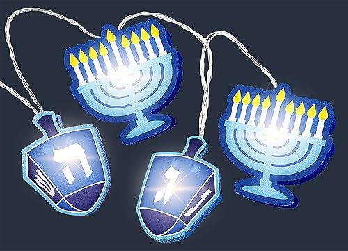 Hanukkah - Guirnalda de luces LED de Janucá para exteriores e interiores decoraciones de Hanukkah de 8 pies para decoración del hogar y el patio al